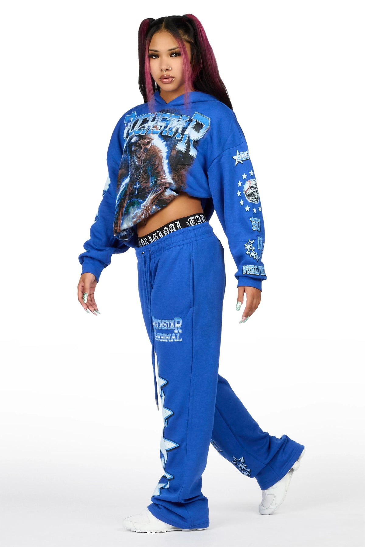 Jaiyana Royal Blue Graphic Baggy Fit Track Set