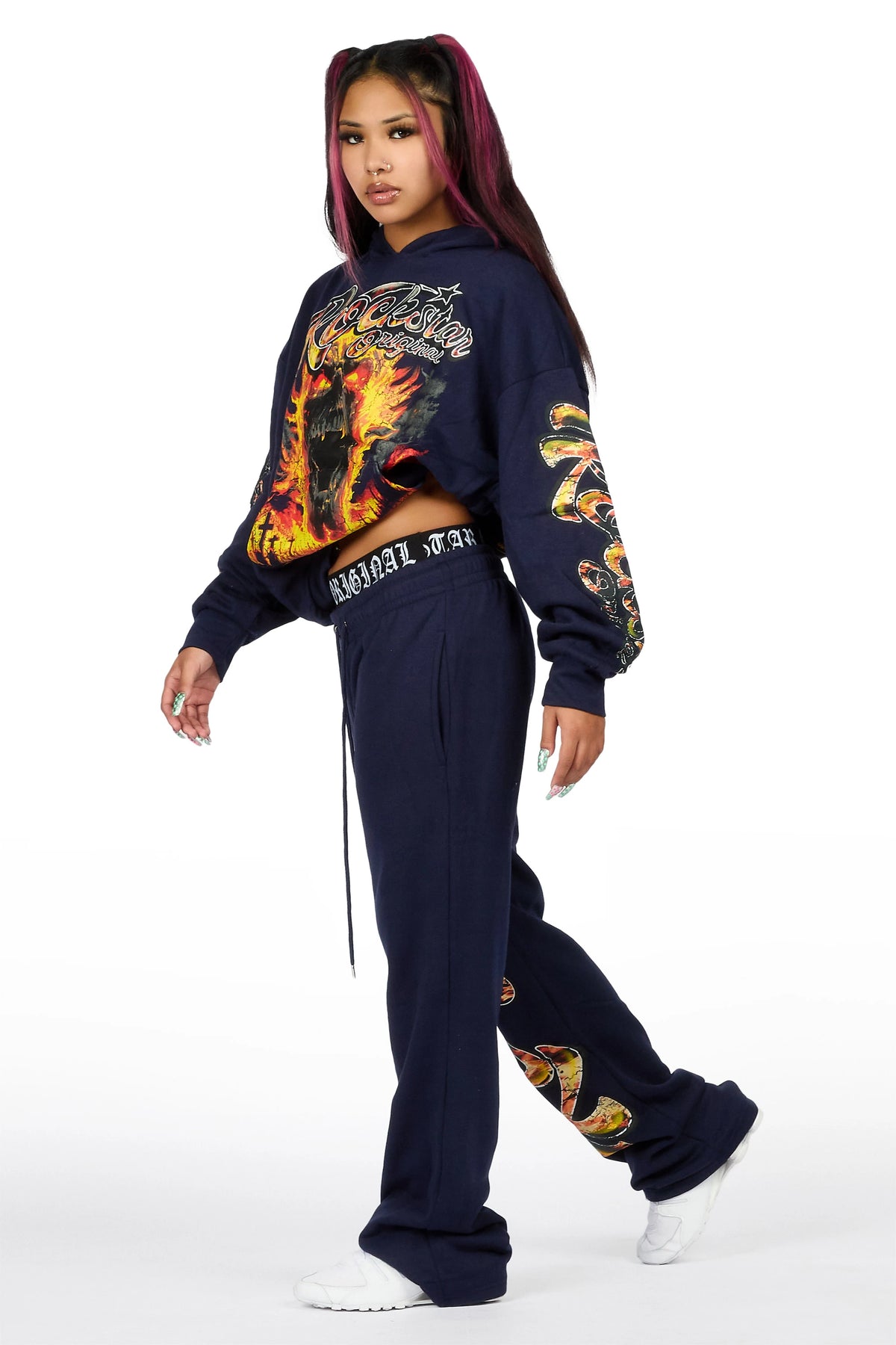 Taliyah Navy Graphic Baggy Fit Track Set