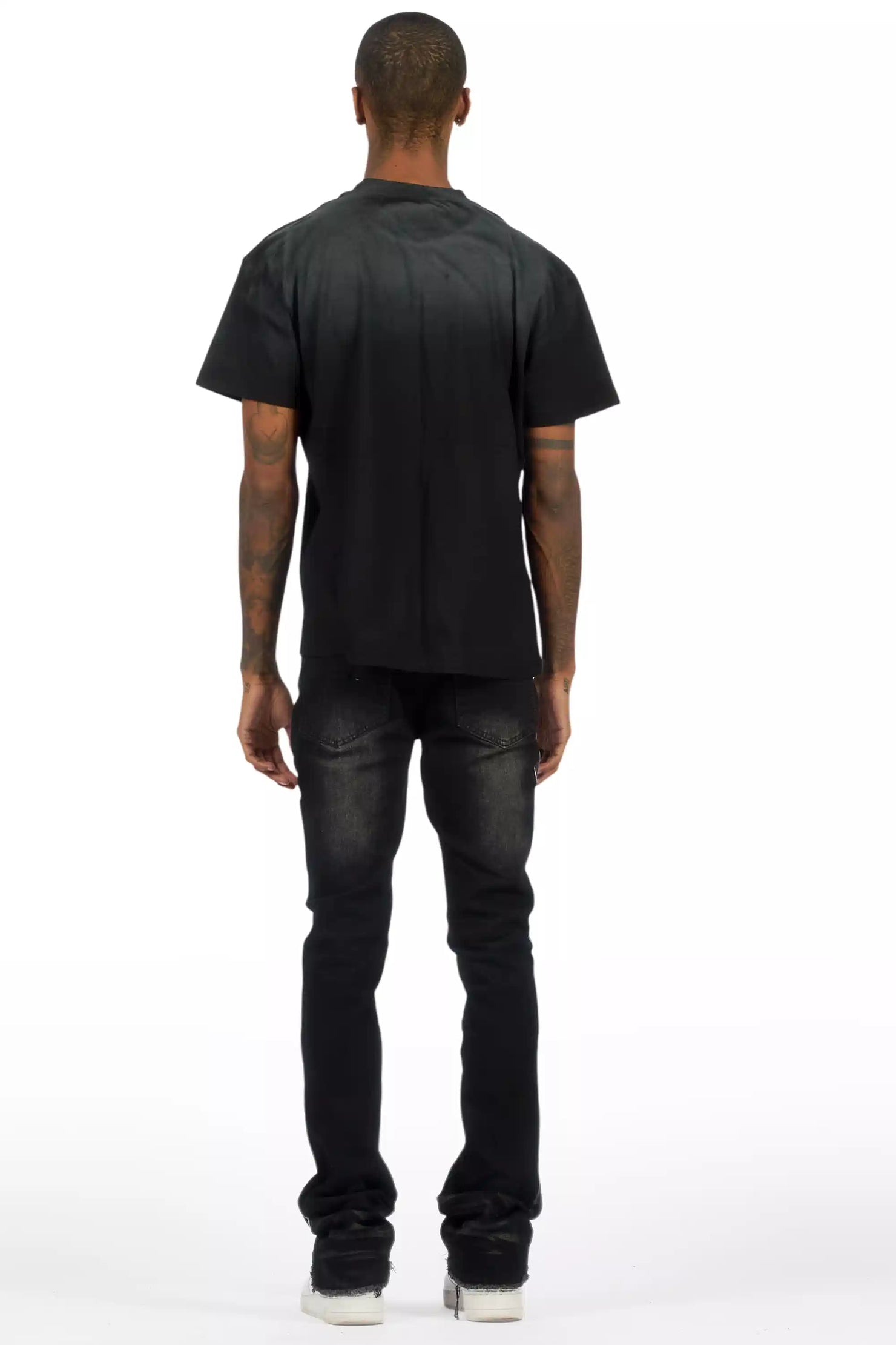 Schmear Black Oversized Graphic T-Shirt/Painted Stacked Flare Jean Bundle