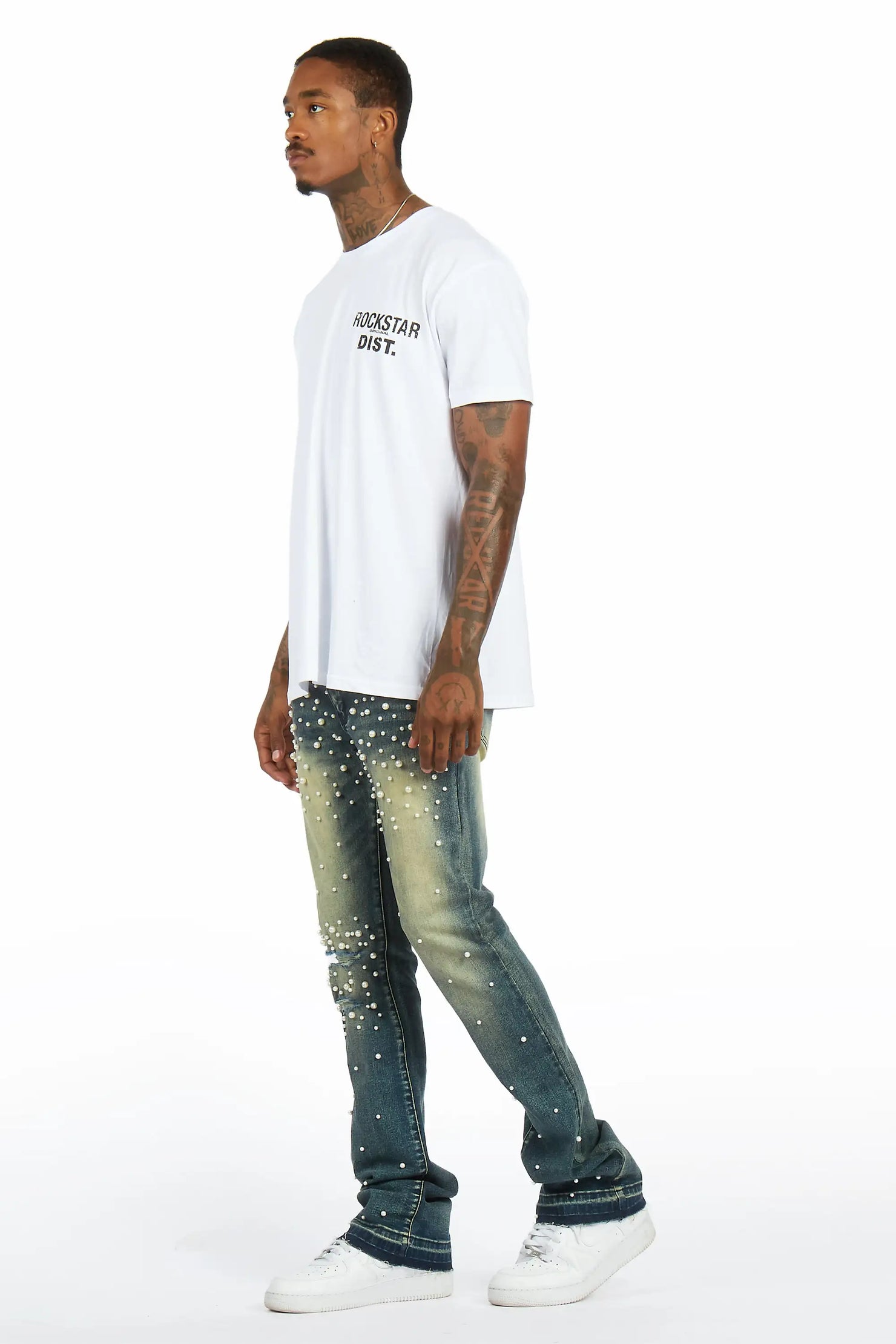 Lennux Dark Blue Pearl Stacked Fit Jean