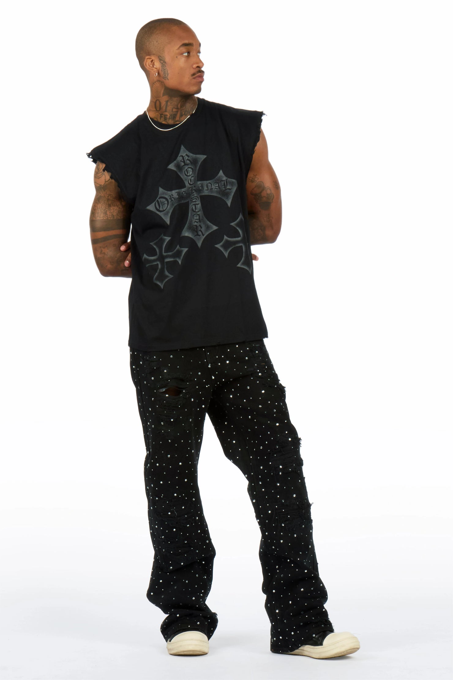 Iden Black Rhinestone Baggy Fit Jean