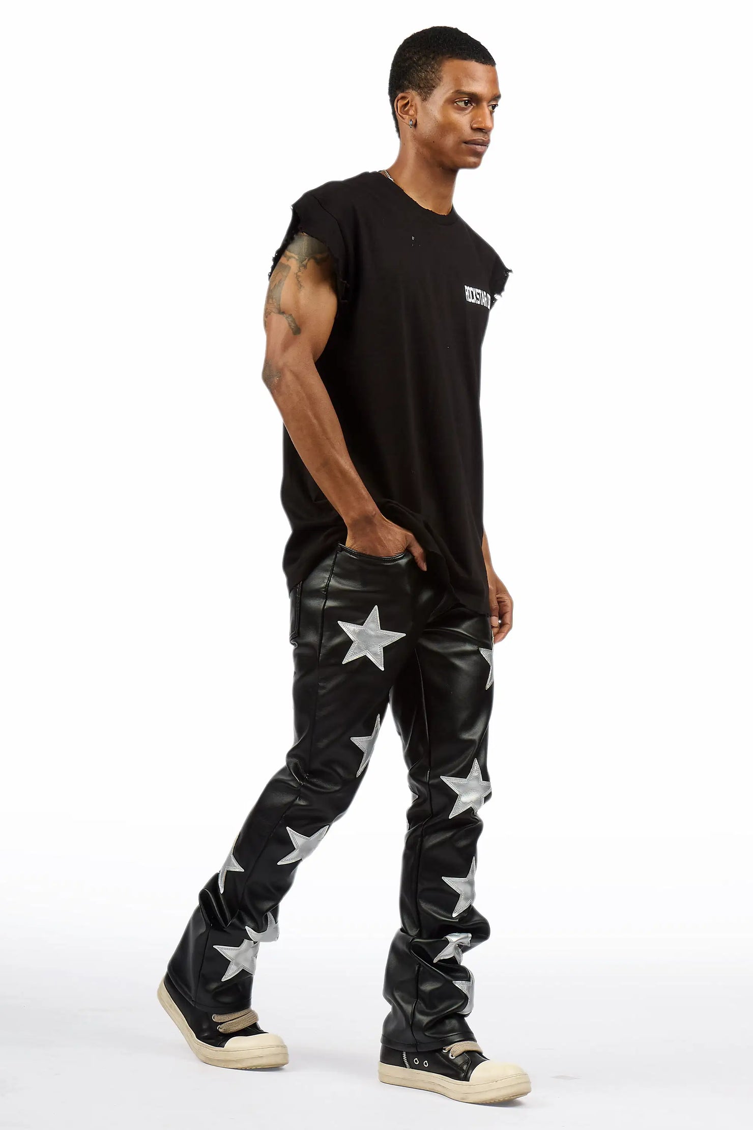 Steen Black/Silver PU Stacked Flare Jean