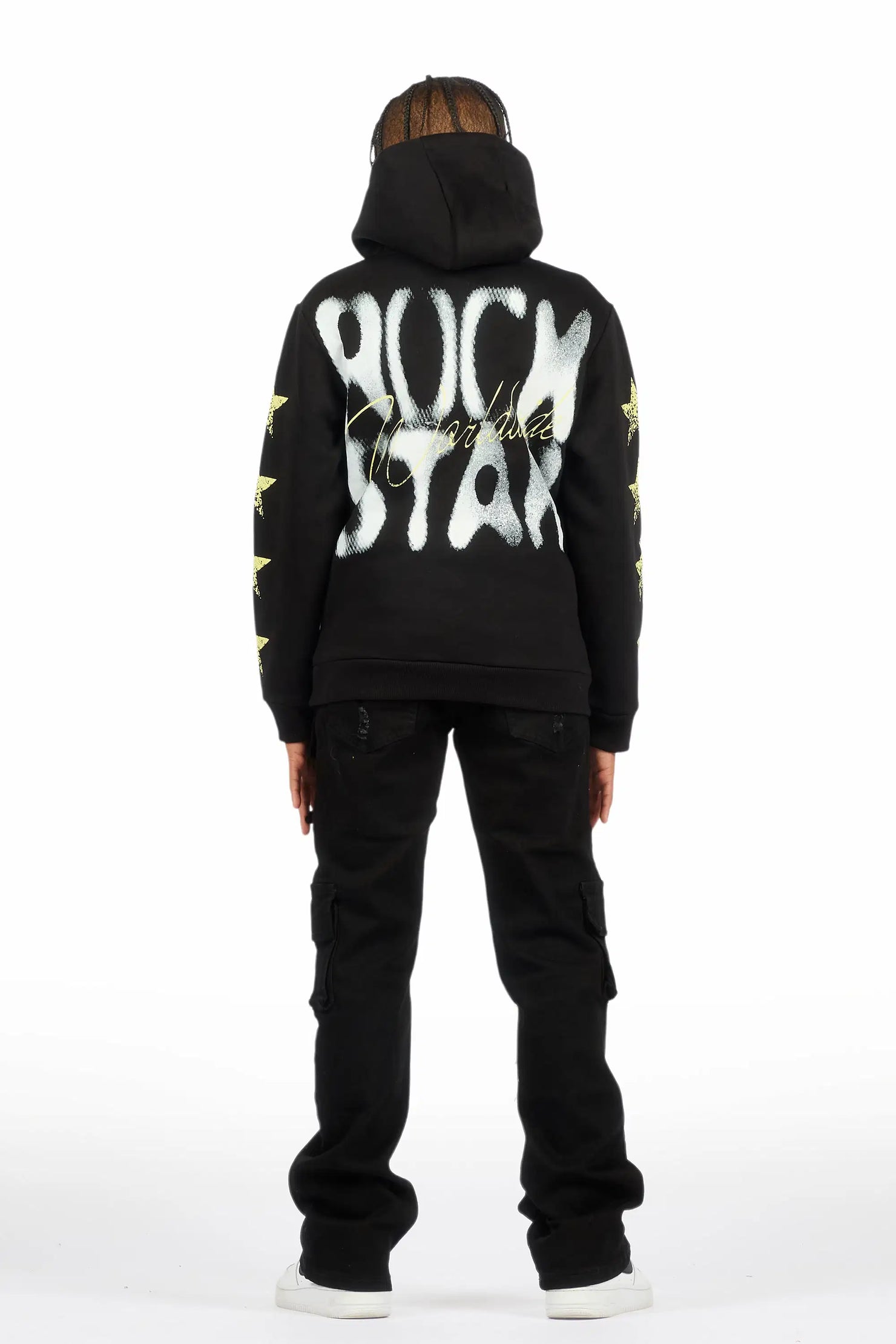 Boys Xaerys Black Hoodie/Stacked Jean Set