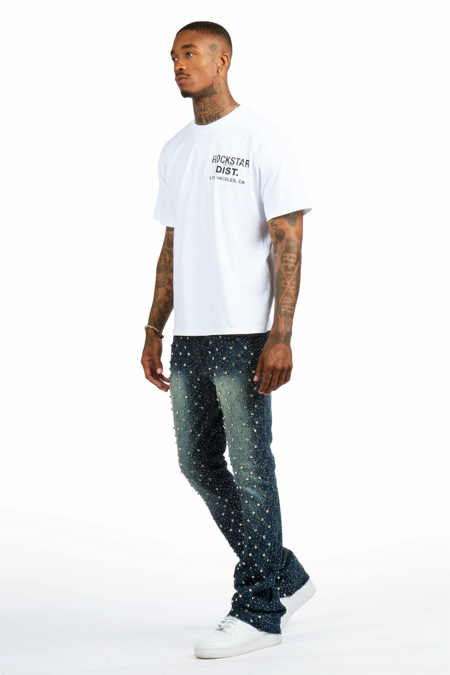 Glit Dark Wash Rhinestone Stacked Flare Jean