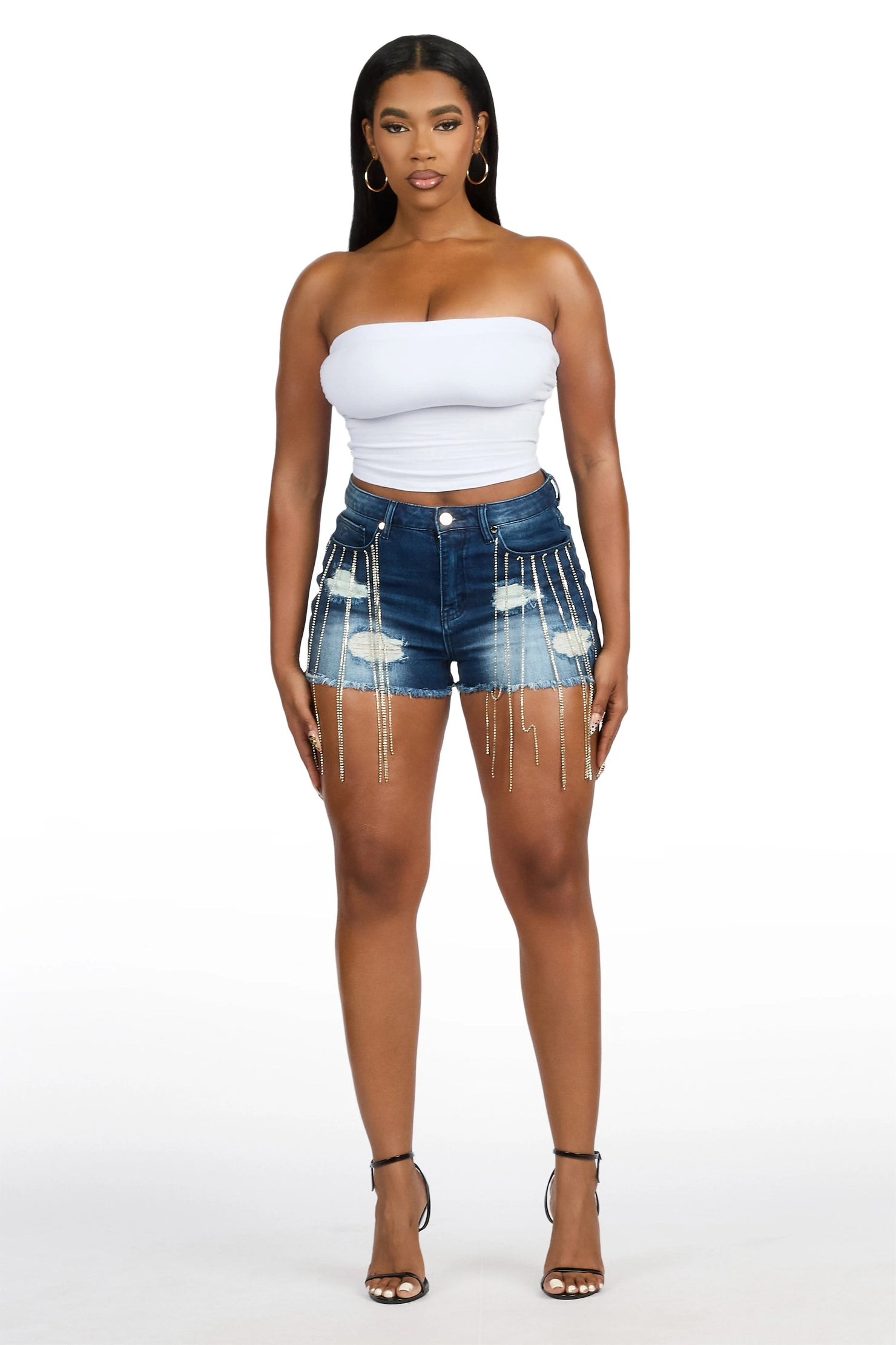Debrayah Dark Wash Rhinestone Hot Short