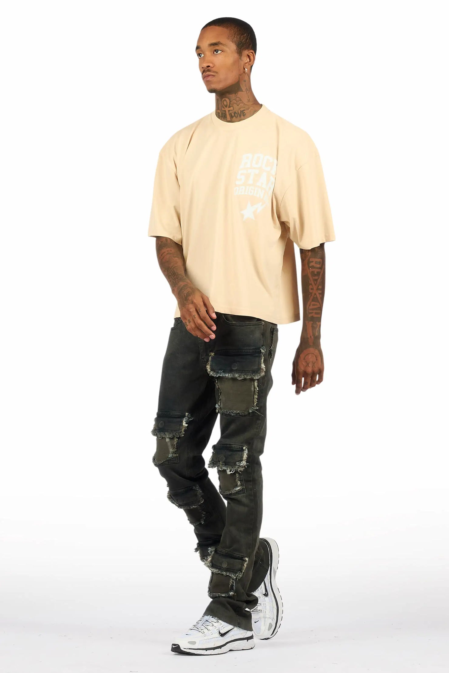 Petrus Blue Oil Wash Stacked Flare Jean