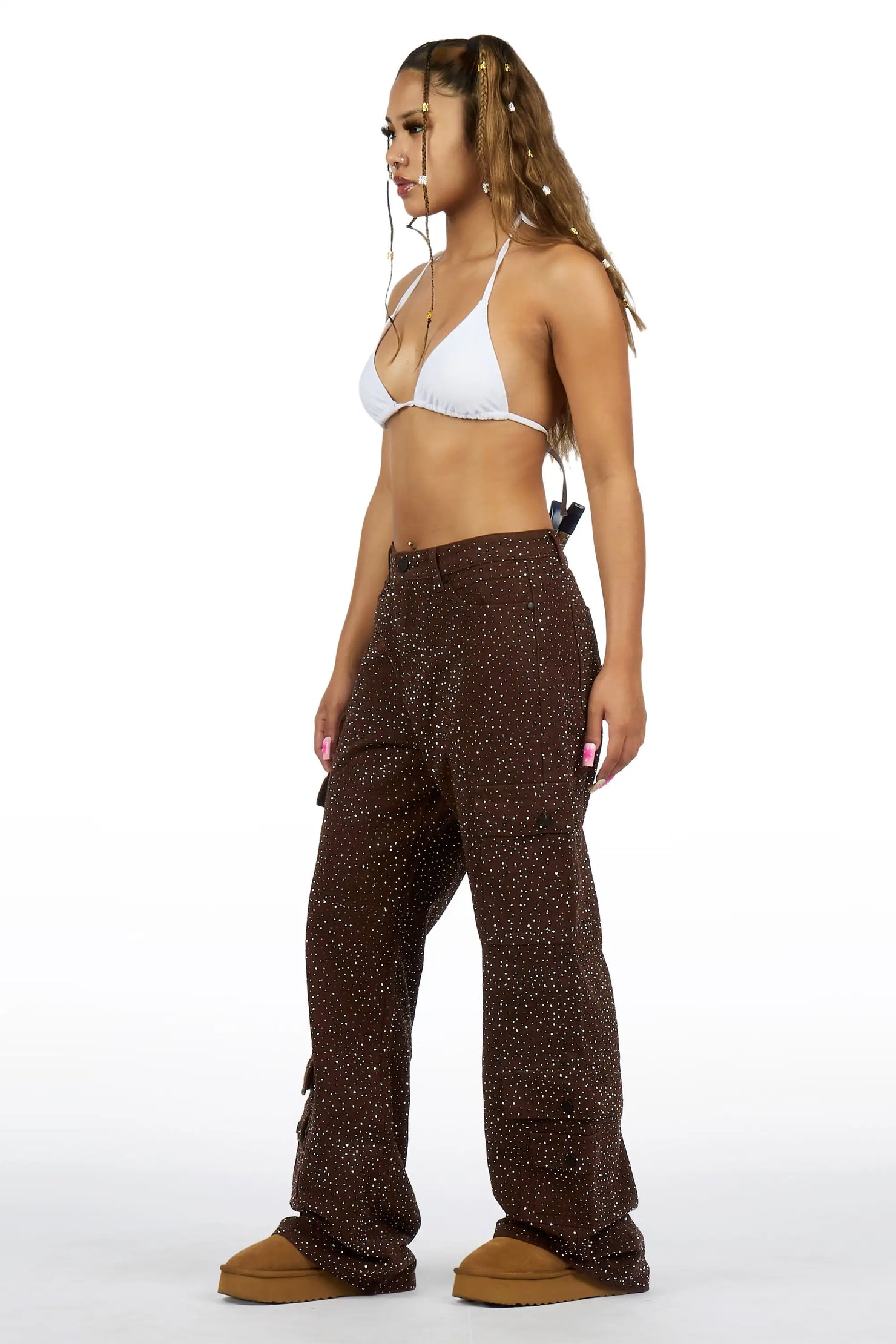 Dominika Brown Rhinestone Baggy Fit Jean