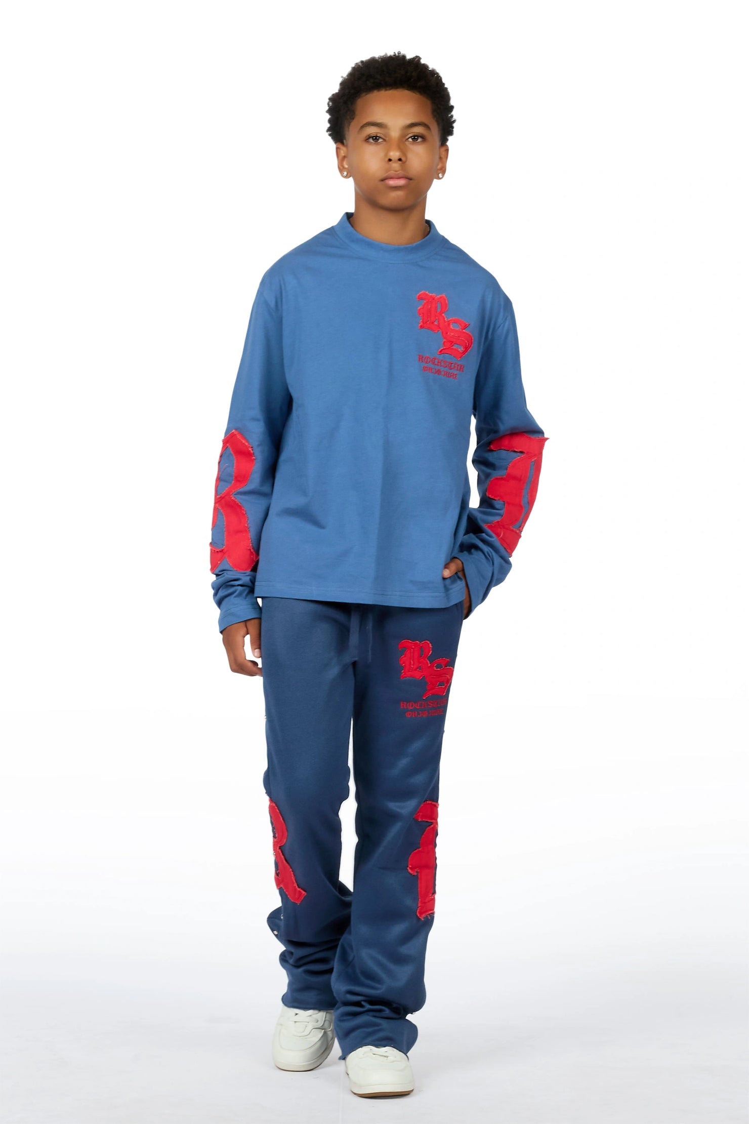Boys Shire Navy/Red Long Sleeve Stacked Track Set
