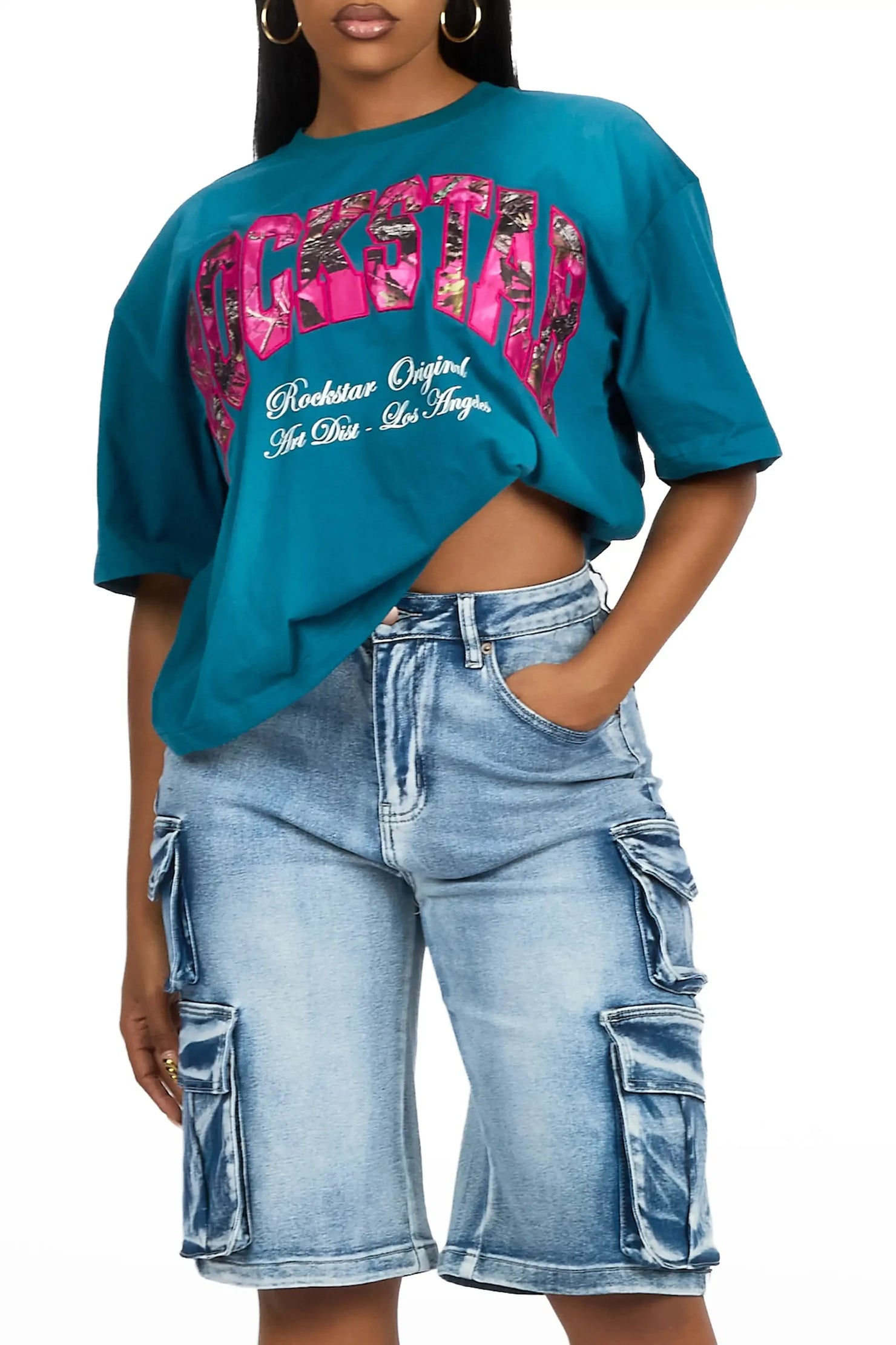 Leyna Navy Boxy Crop Tee Shirt