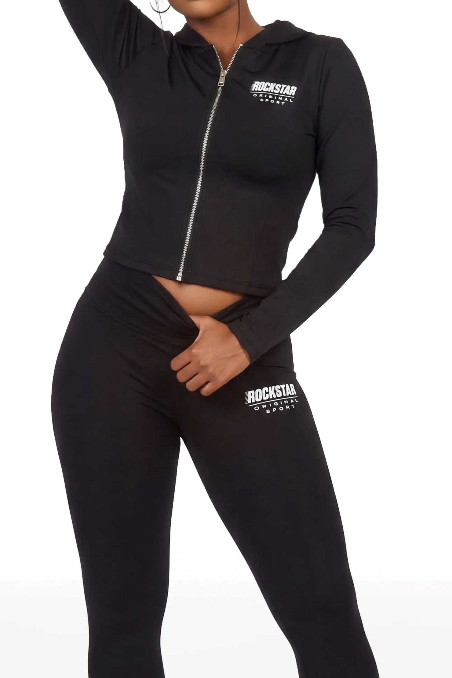 Sabitha Black Zip Up Hoodie Legging Active Set