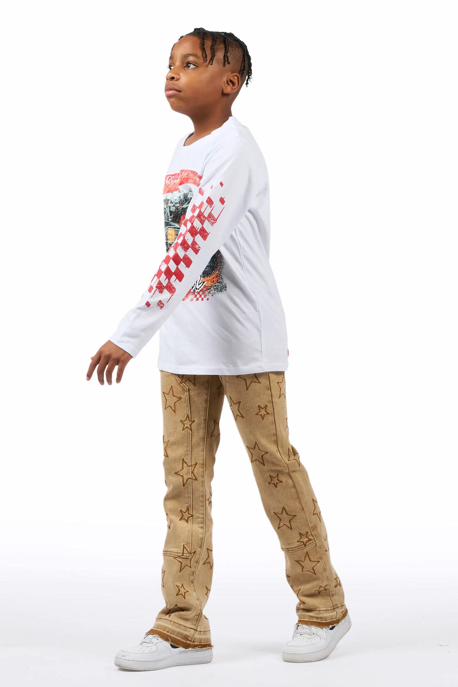 Boys Starship Beige Stacked Flare Jean