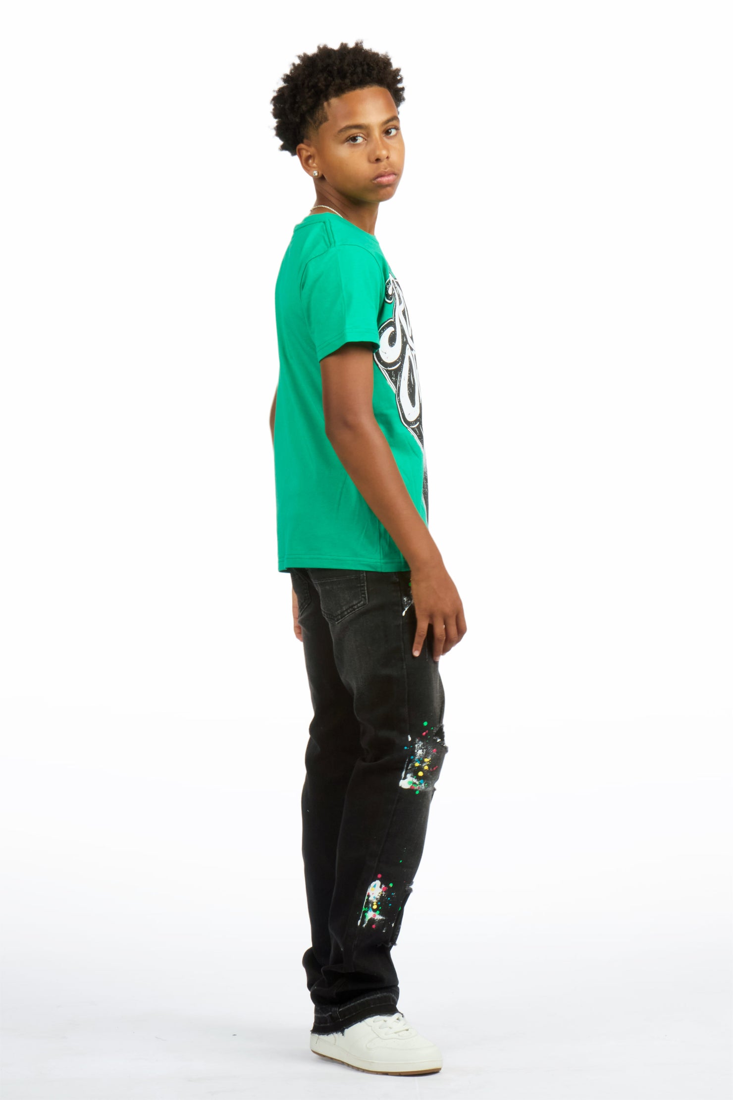 Boys Troy Black/Multi Stacked Painter Jean