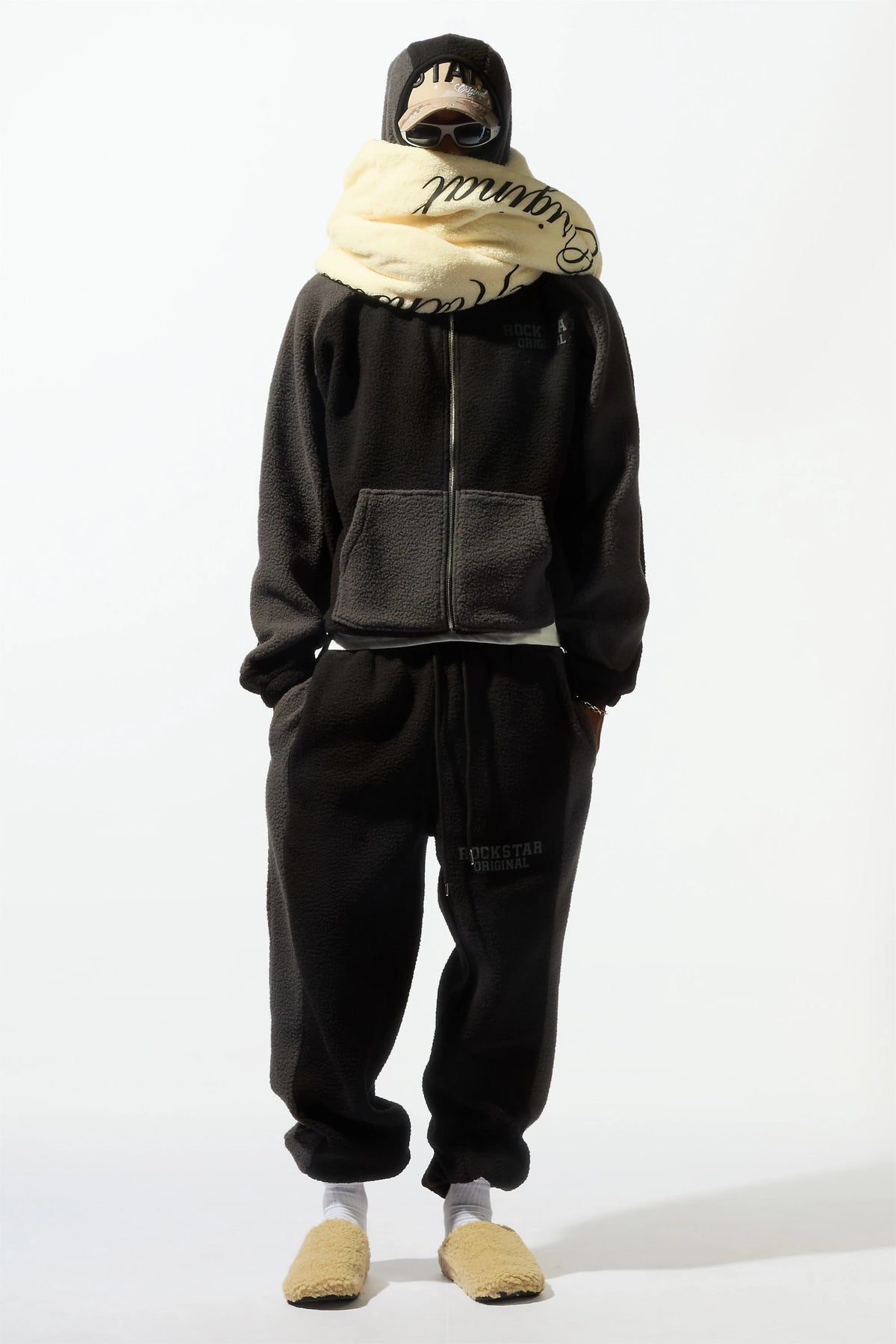 Minero Sherpa Black Zip Up Hoodie/Jogger Track Set