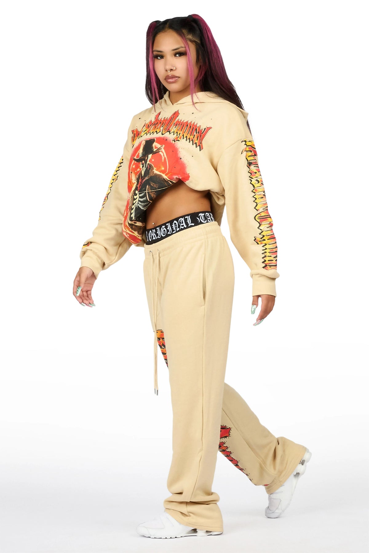 Anneleise Beige Graphic Baggy Fit Track Set