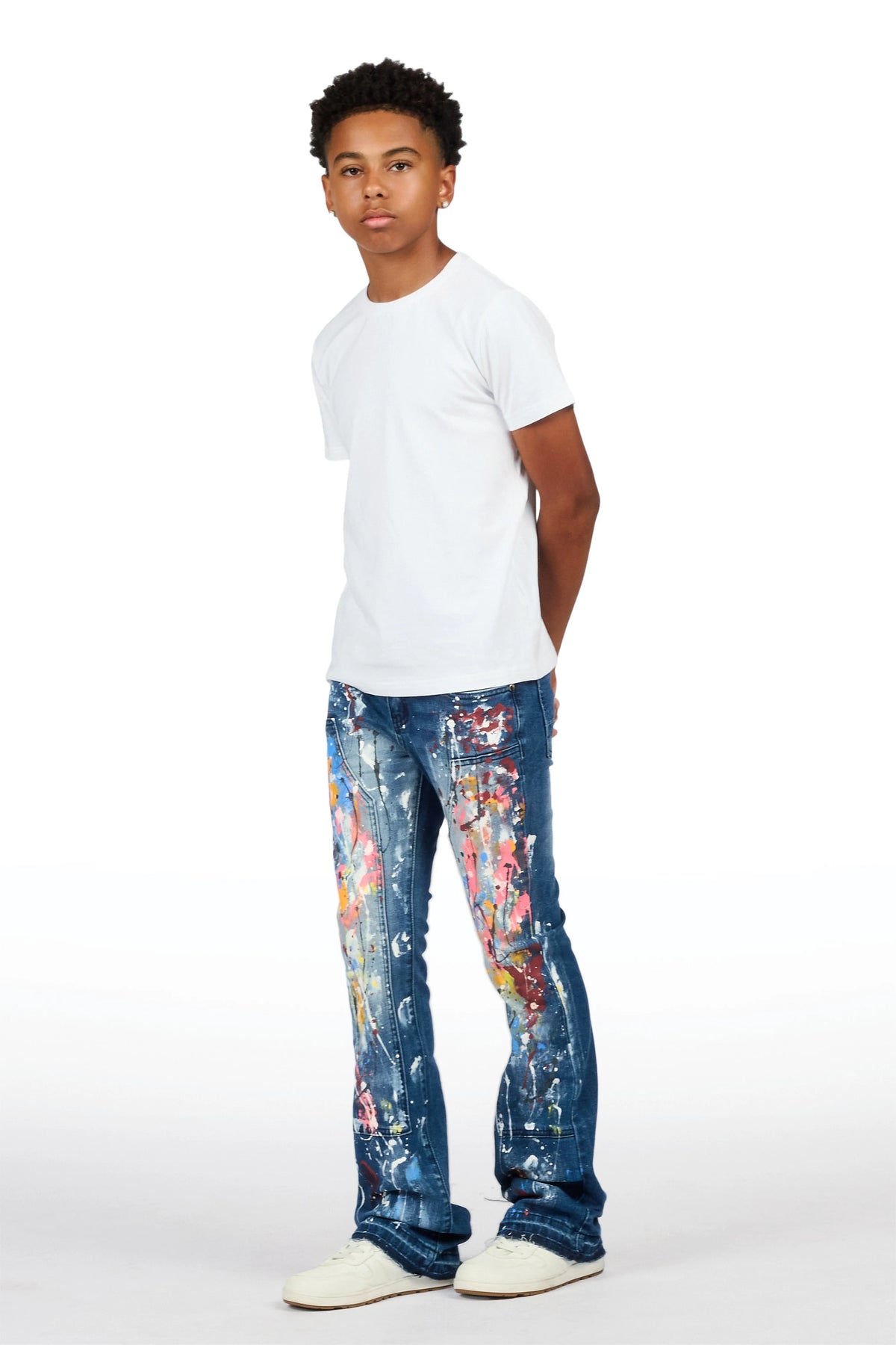 Boys Artur Dark Blue Stacked Flare Jean