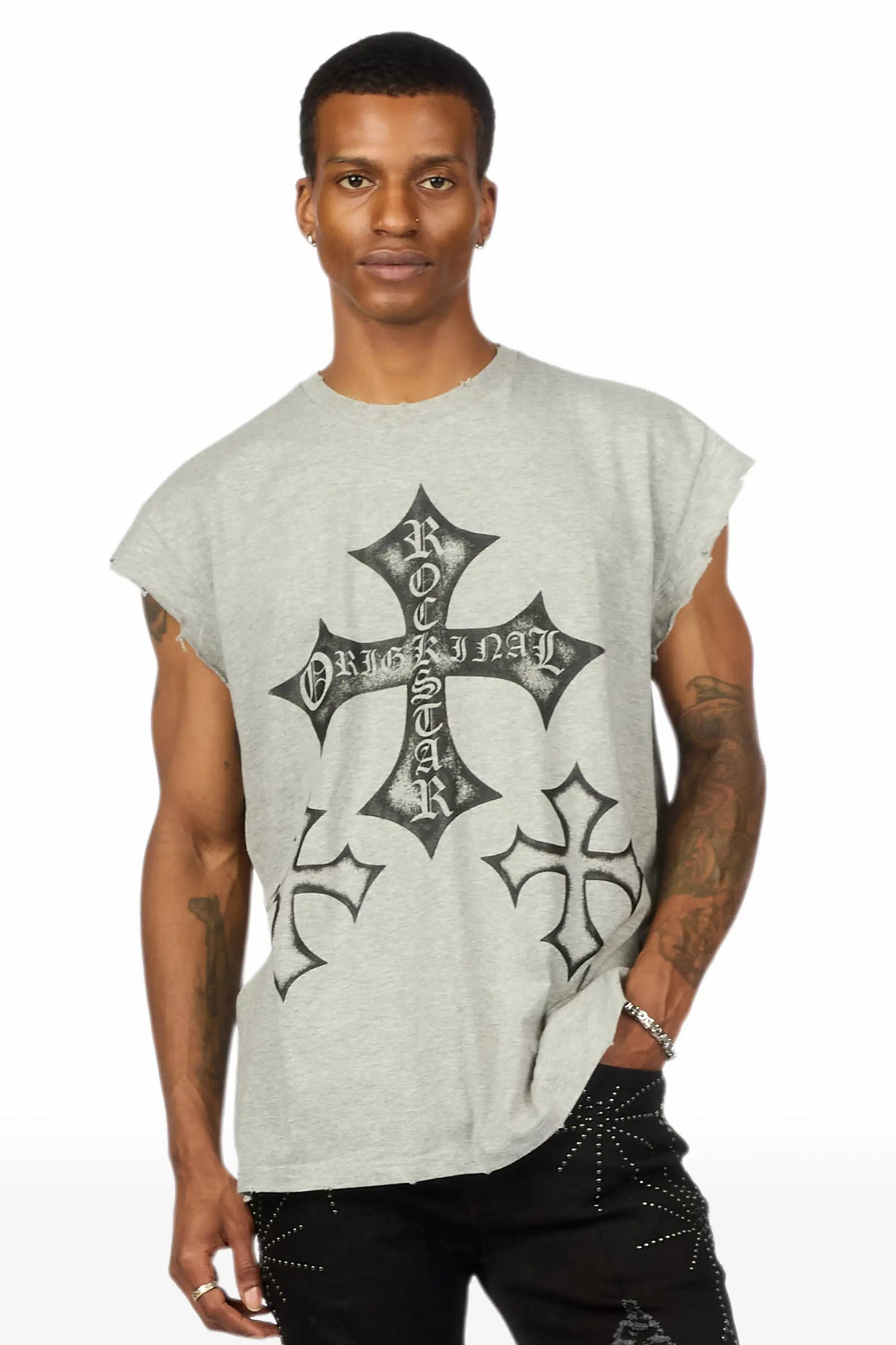 Marizon Heather Grey Cut off Tee