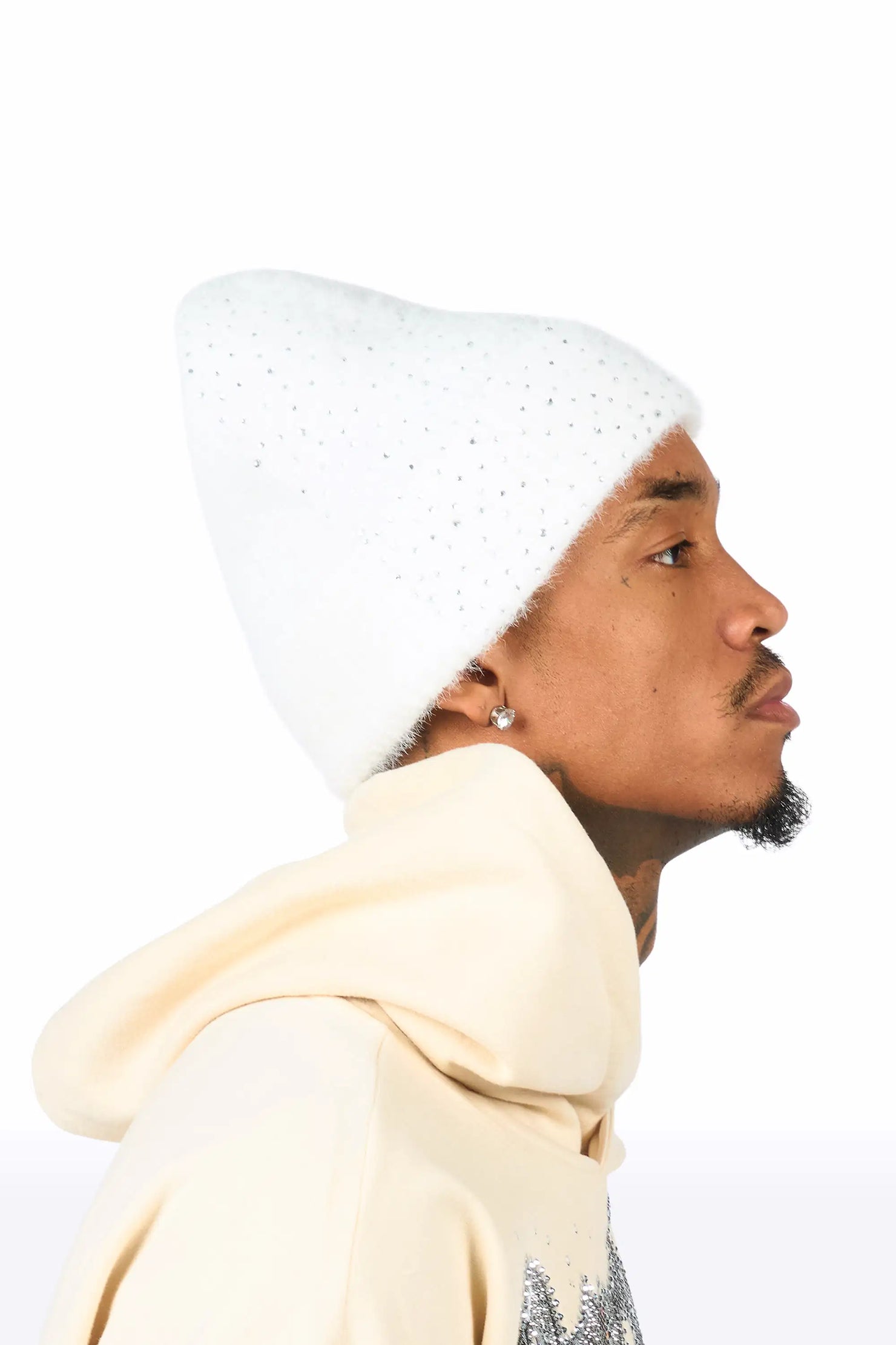 Noir White Rhinestone Beanie