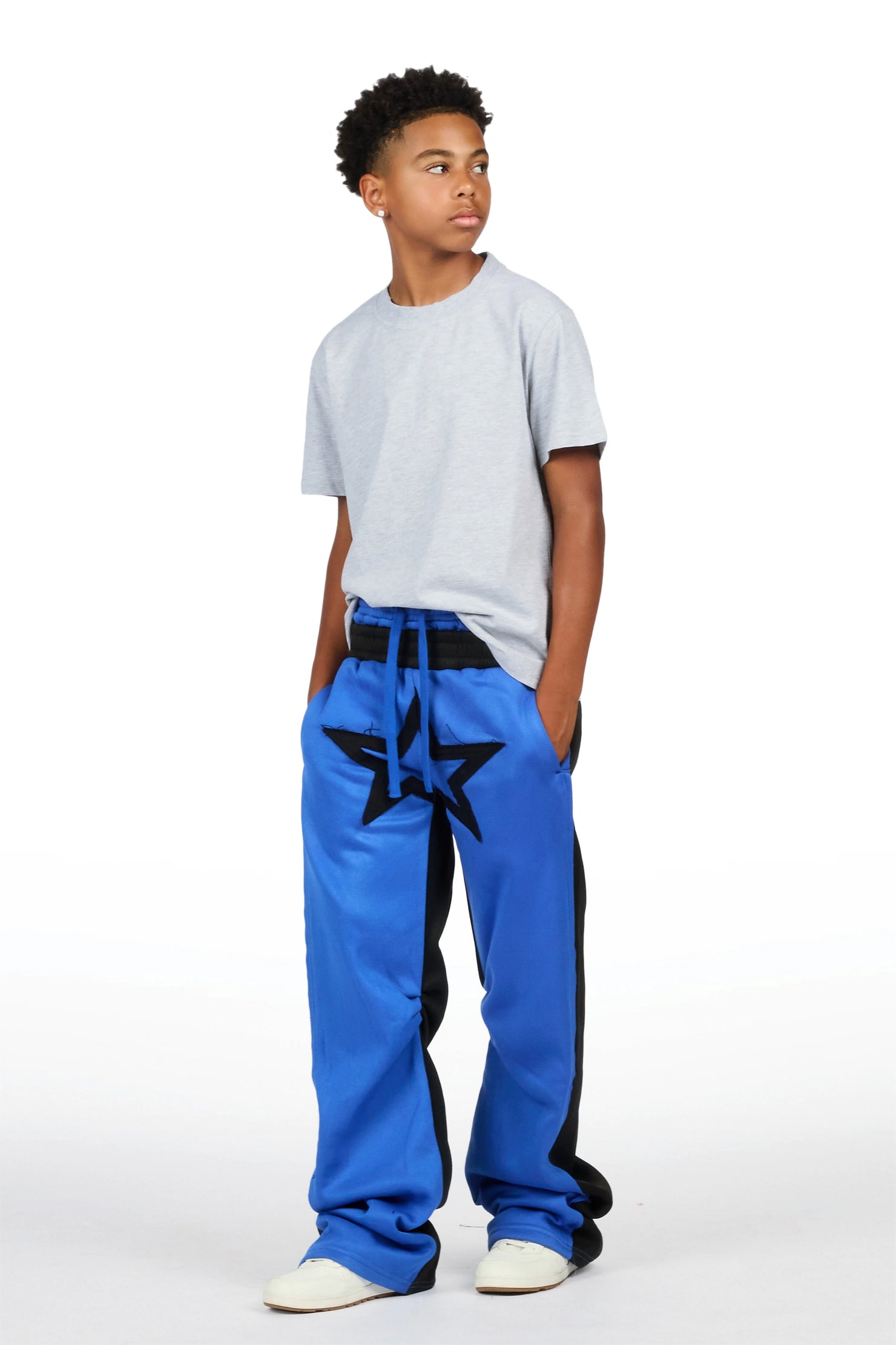 Boys Canaan Black/Royal Double Waisted Baggy Track Pant