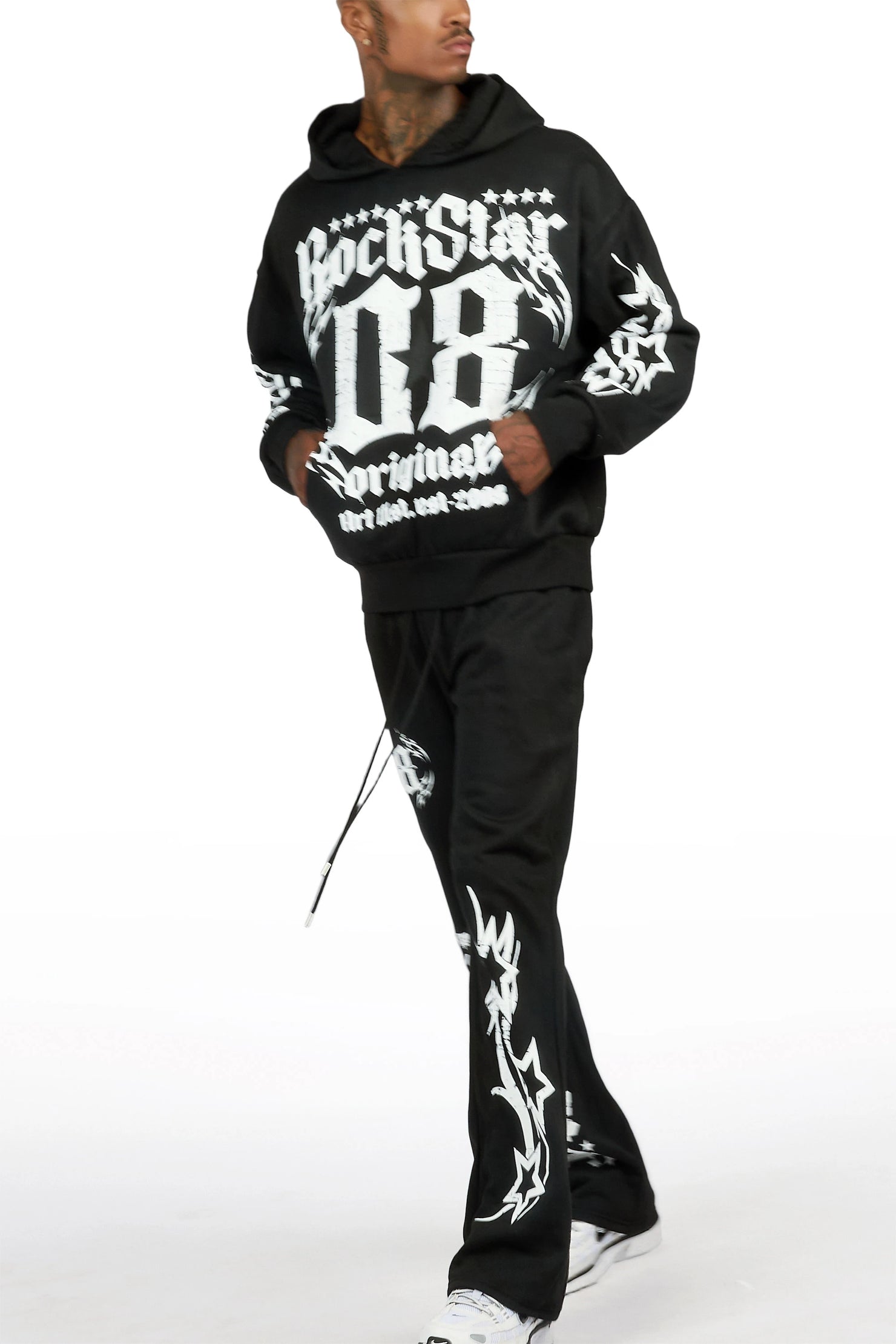Branko Black/White Hoodie Relaxed Track Set