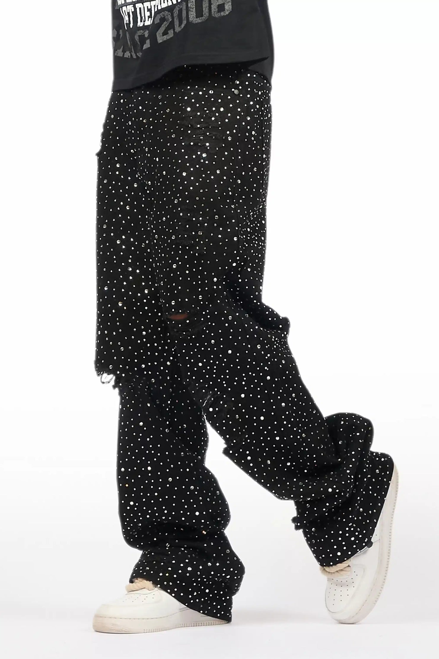 Discolite Rhinestone Jet Black Baggy Jean