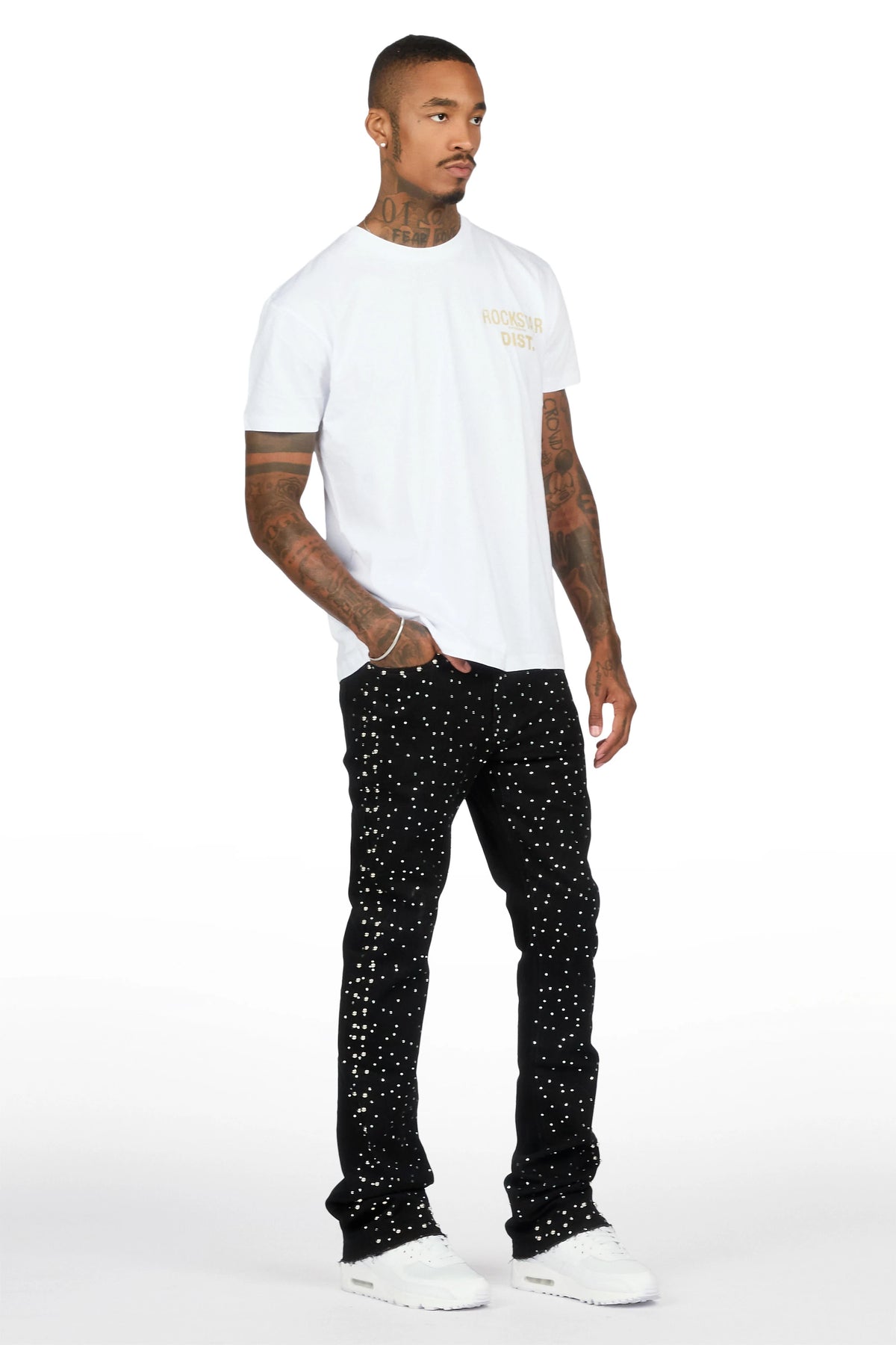 Miller Jet Black Rhinestone Studded Stacked Flare Jean