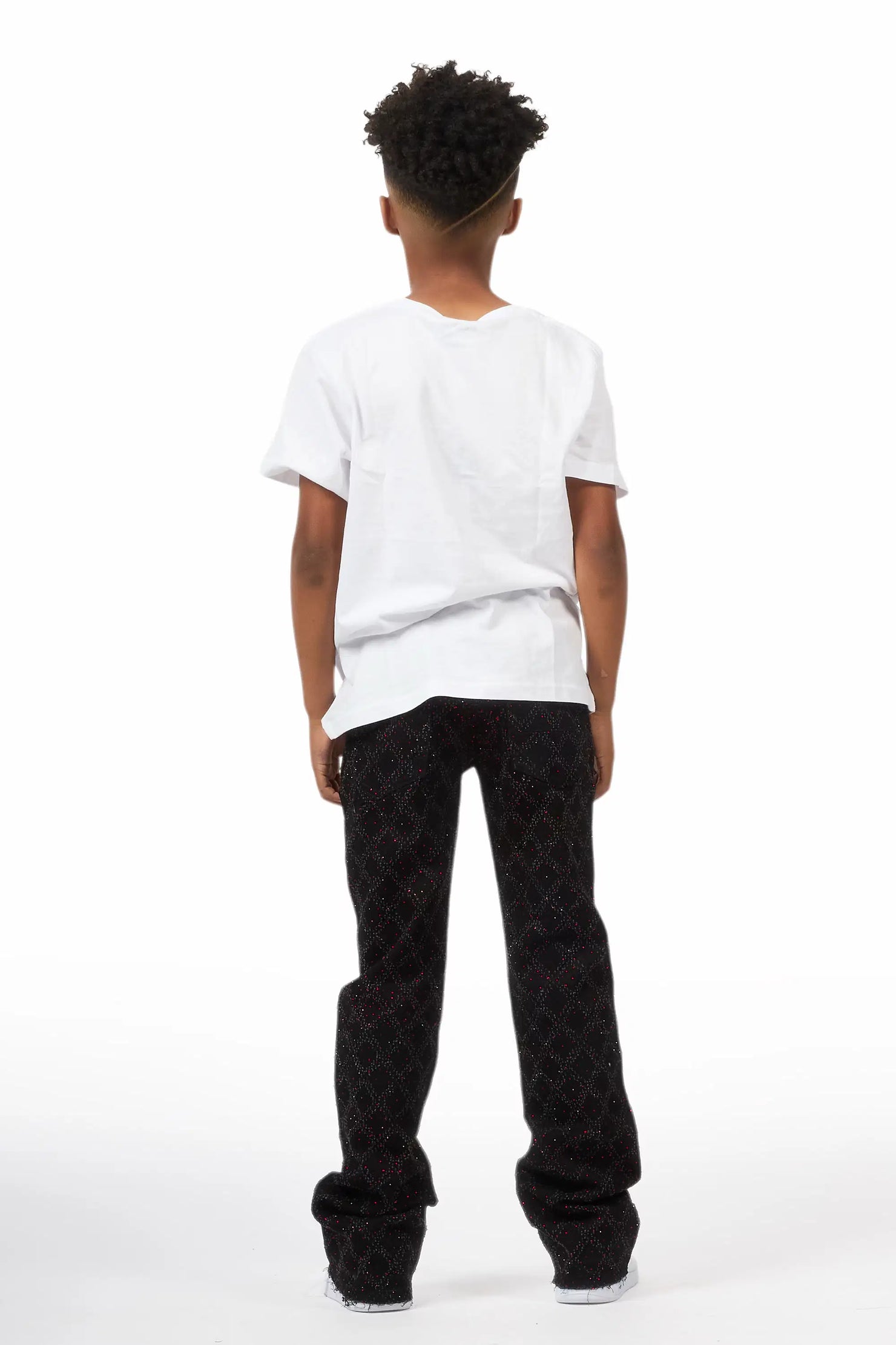 Boys Glit Black/Red Rhinestone Stacked Flare Jean