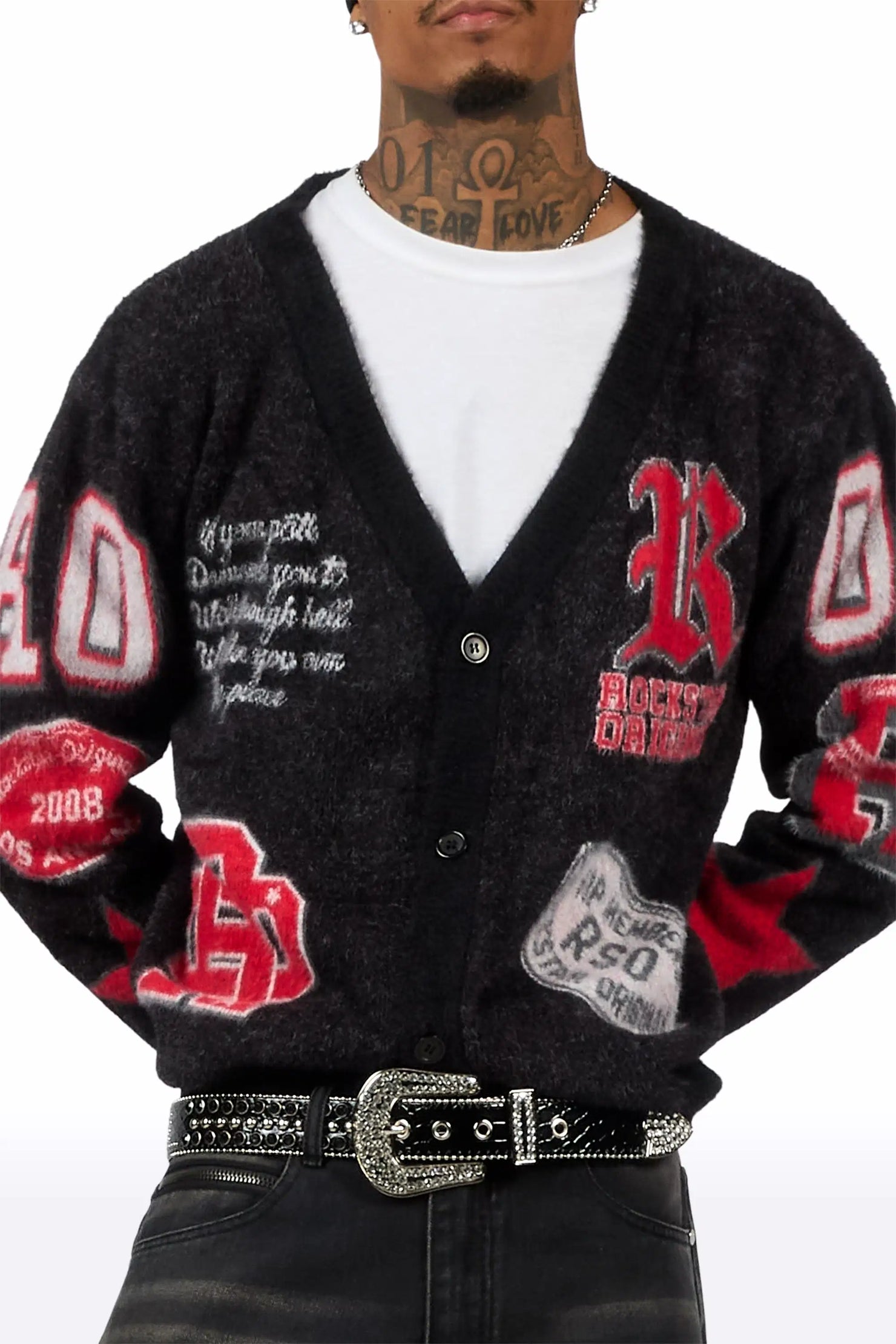 Delling Black/White/Red Knit Sweater