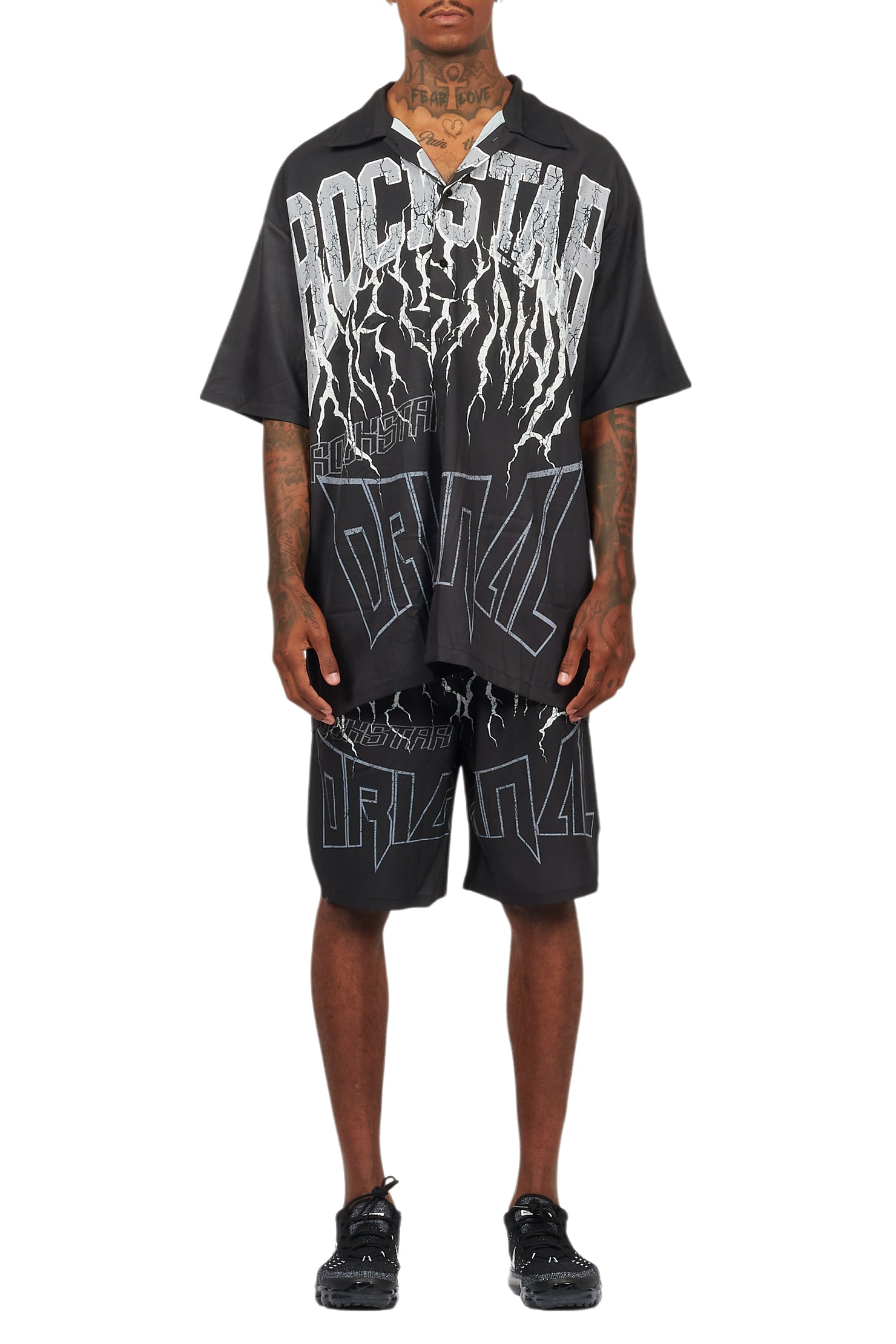 Hustle Black Button Down Short Set