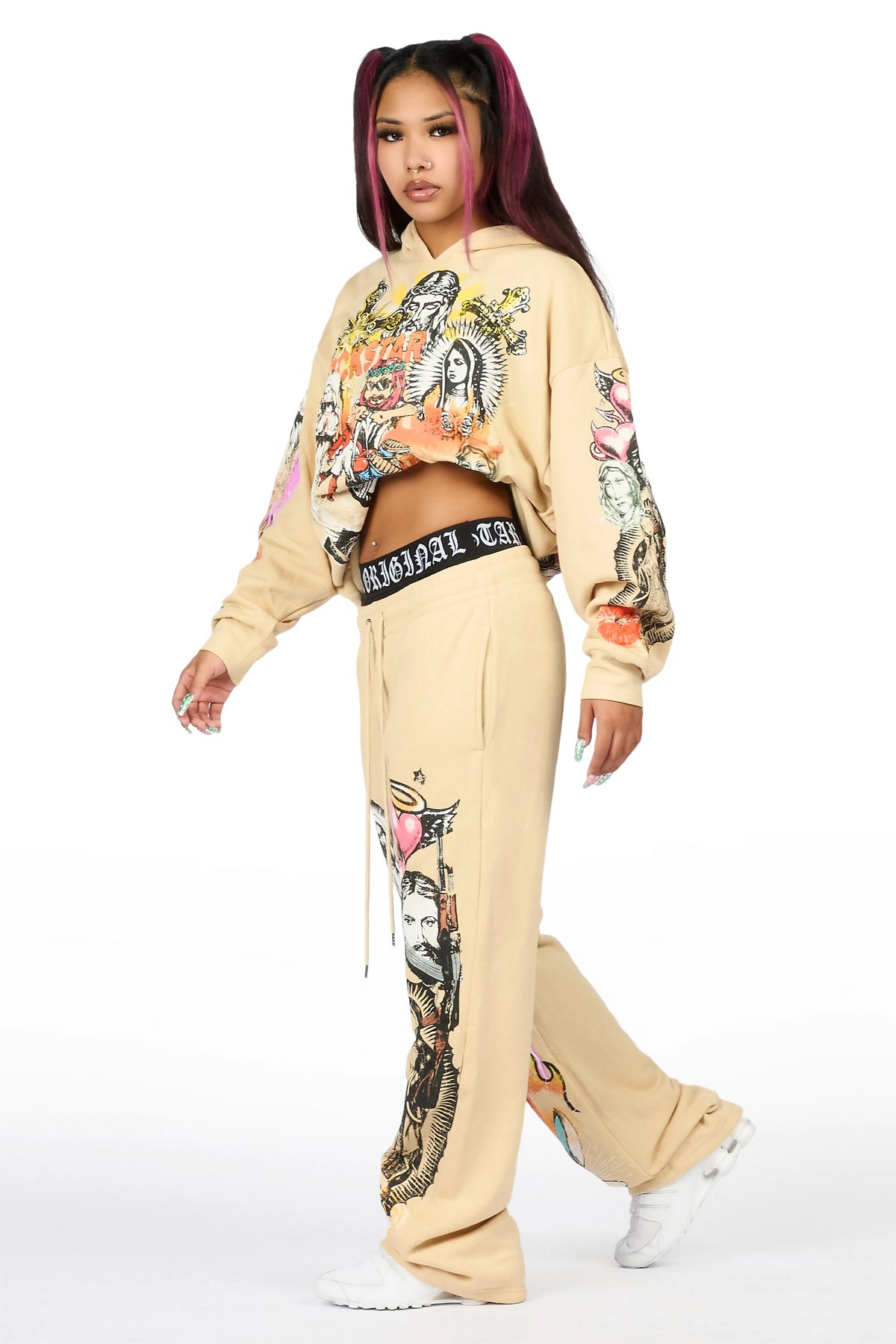 Obscura Beige Graphic Baggy Fit Track Set