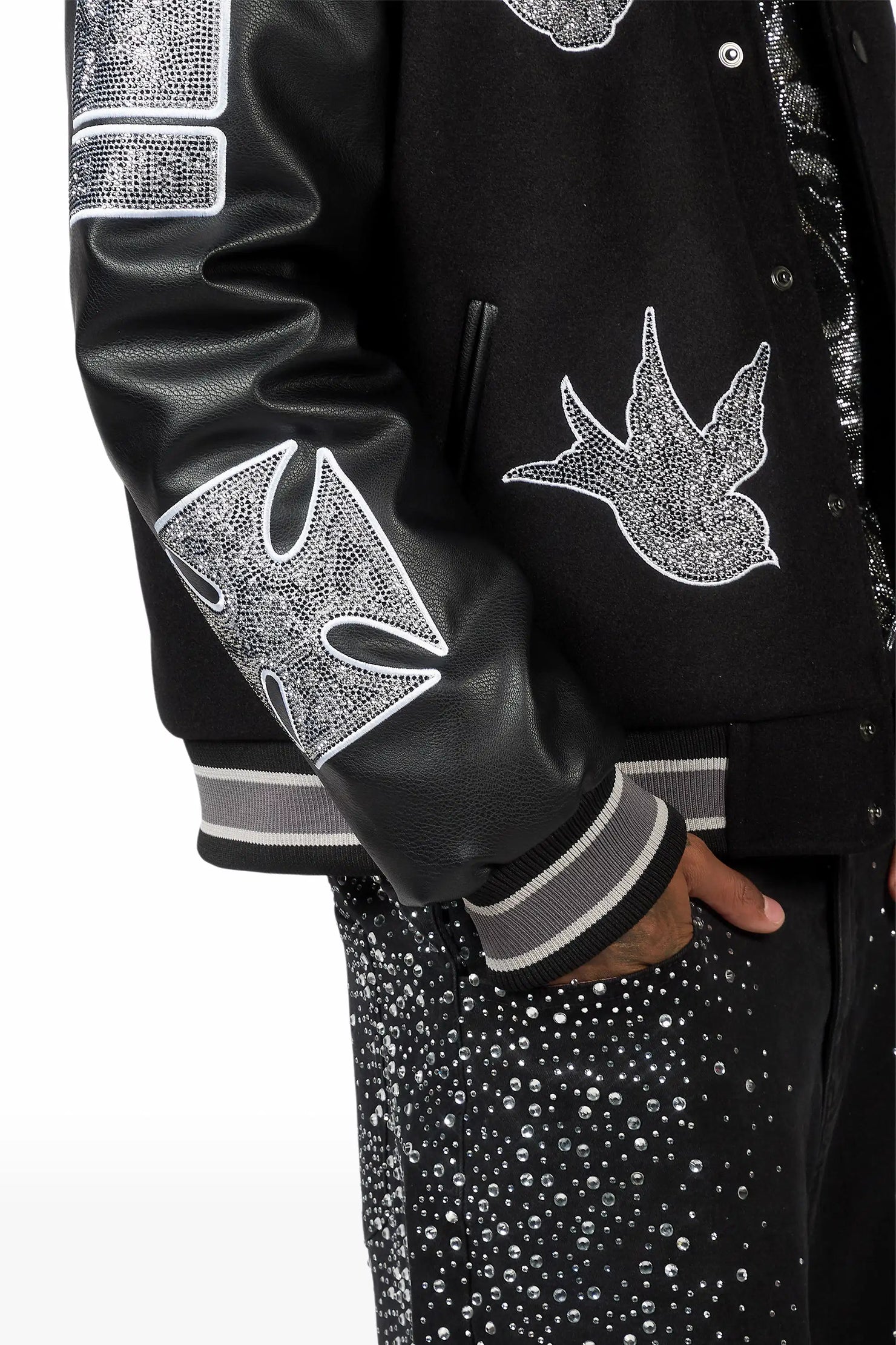 Vidar Black Rhinestone Varsity Jacket