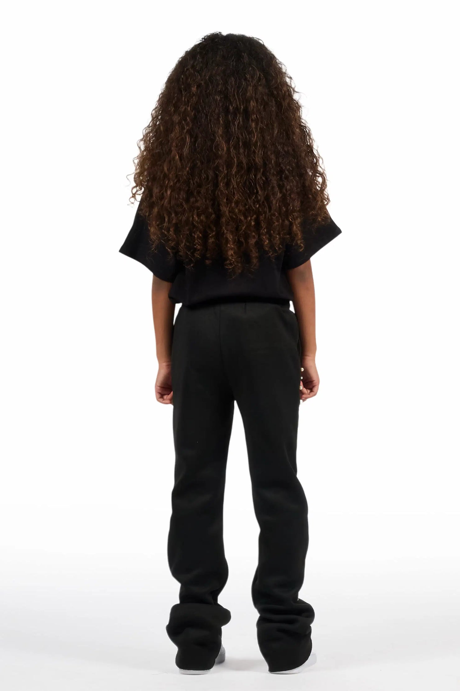 Girls Nikkia Black Pearl Stacked Track Pant