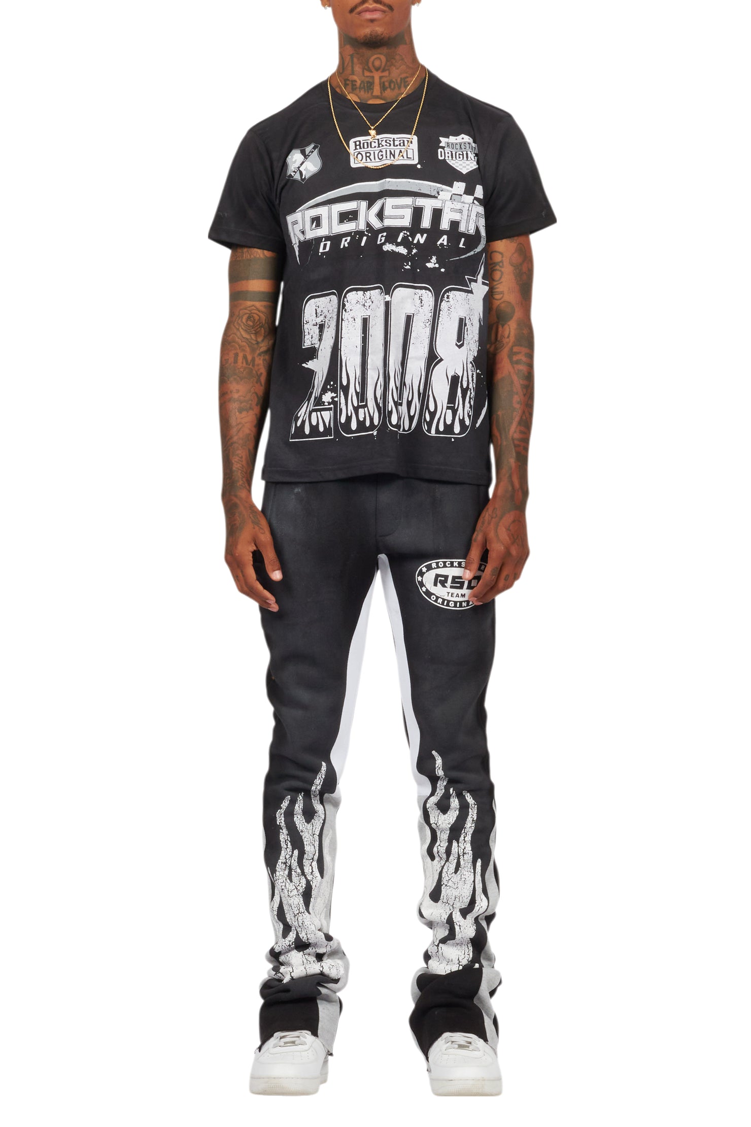 Amos Black T-Shirt/Stacked Flare Track Set