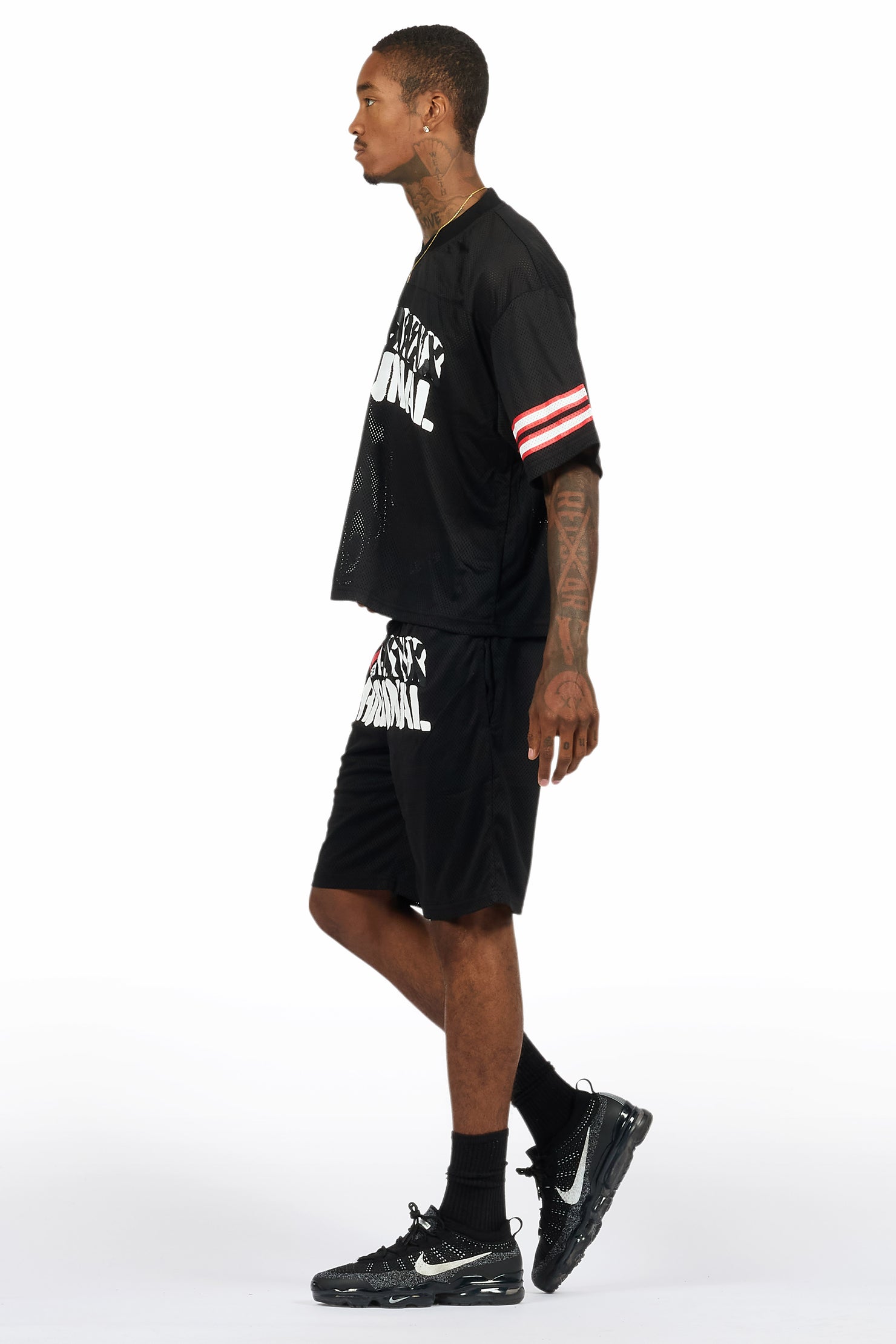 Crown Black Mesh Jersey Short Set