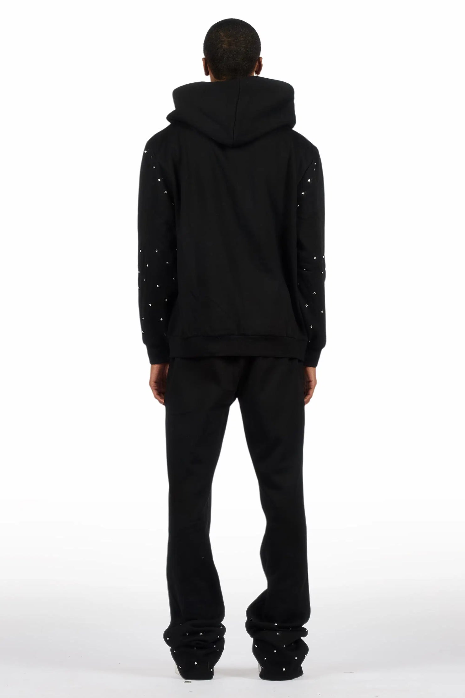 Otik Black Rhinestone Hoodie Baggy Fit Pant Track Set