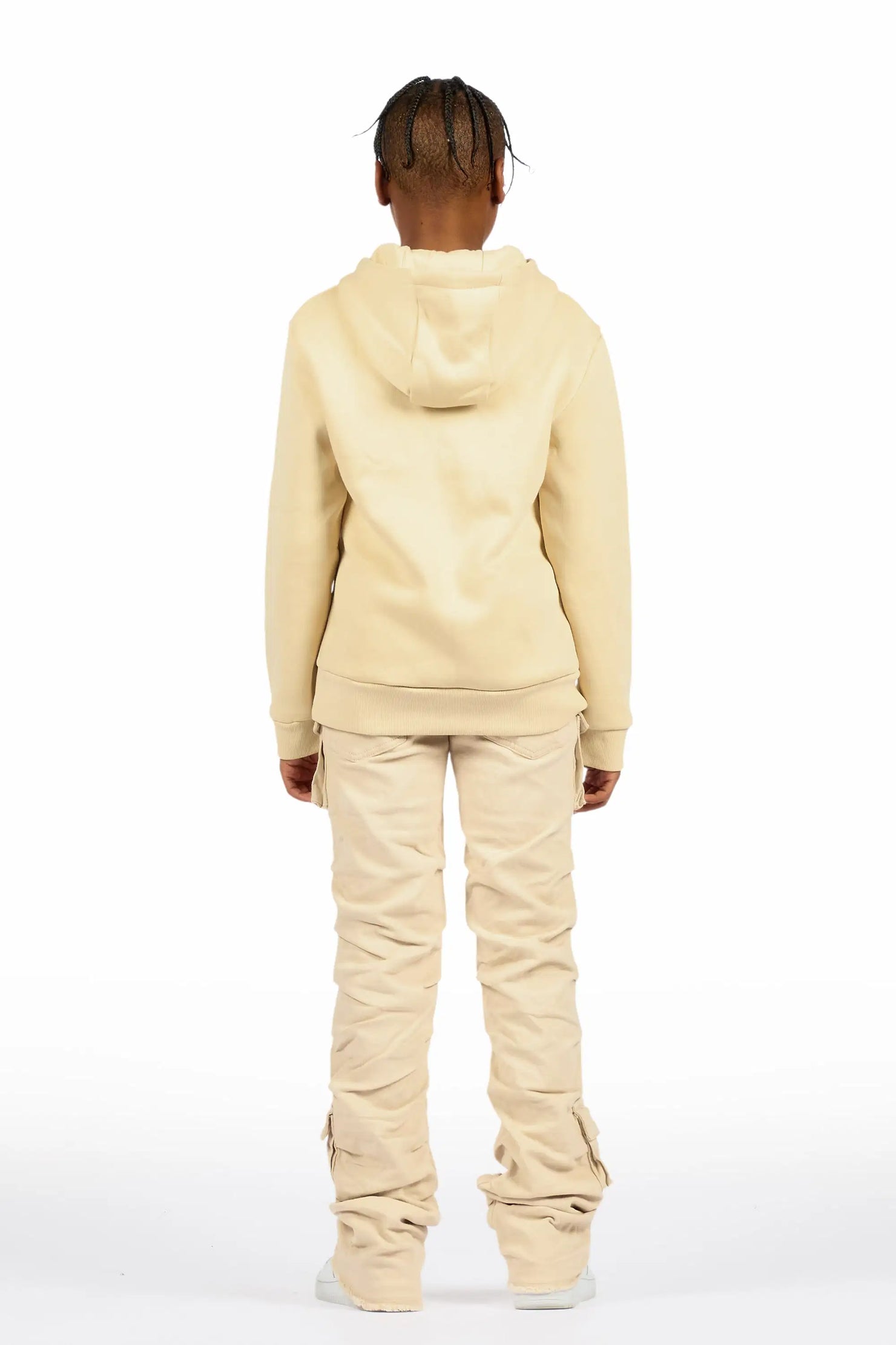 Boys M4 Toys Beige Hoodie/Stacked Jean Set