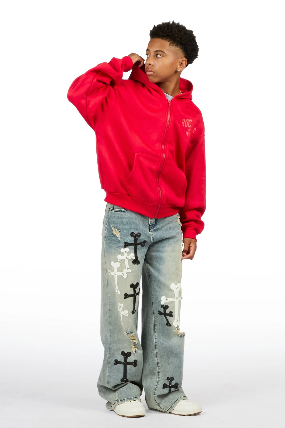 Boys Oliver Medium Blue Patch Baggy Fit Jean