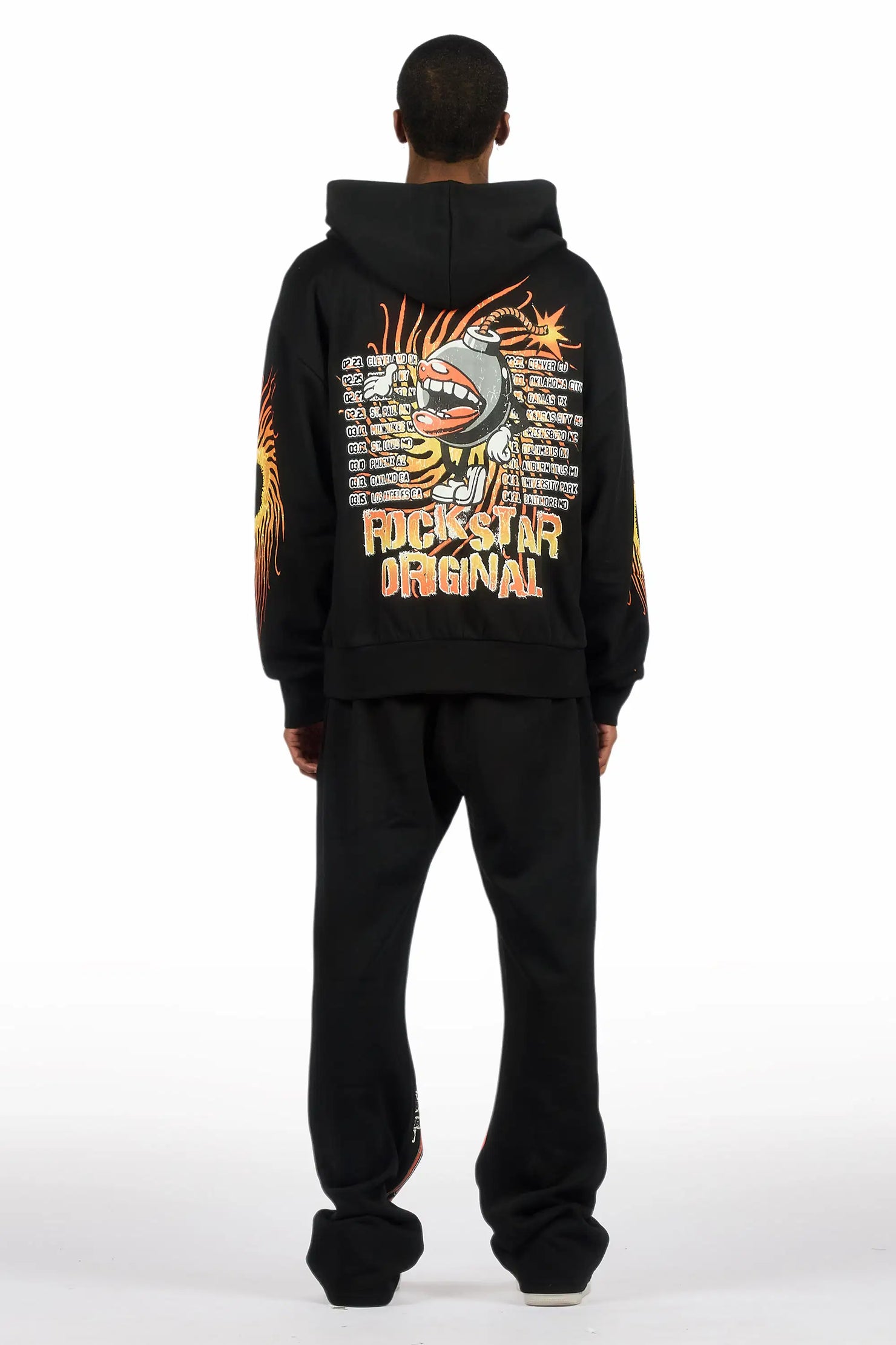 Rock n Roll Black Hoodie/Baggy Pant Track Set