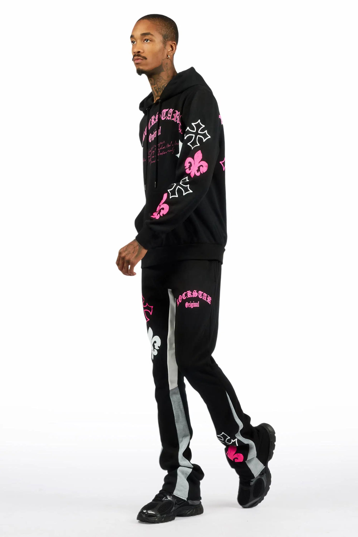 Tieran Black/Fuchsia Hoodie/Stacked Flare Track Set
