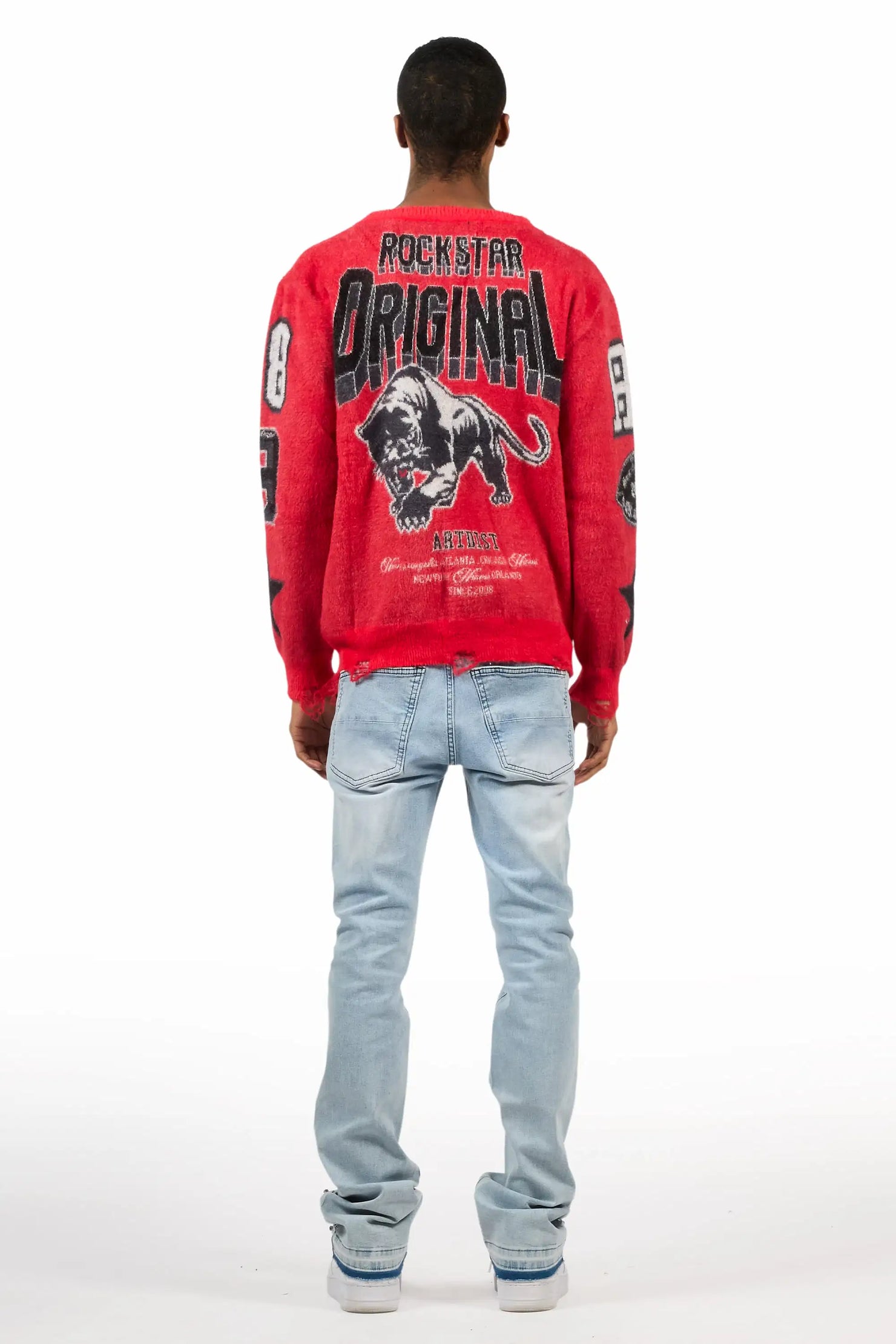 Ozi Rhinestone Light Blue Stacked Flare Jean