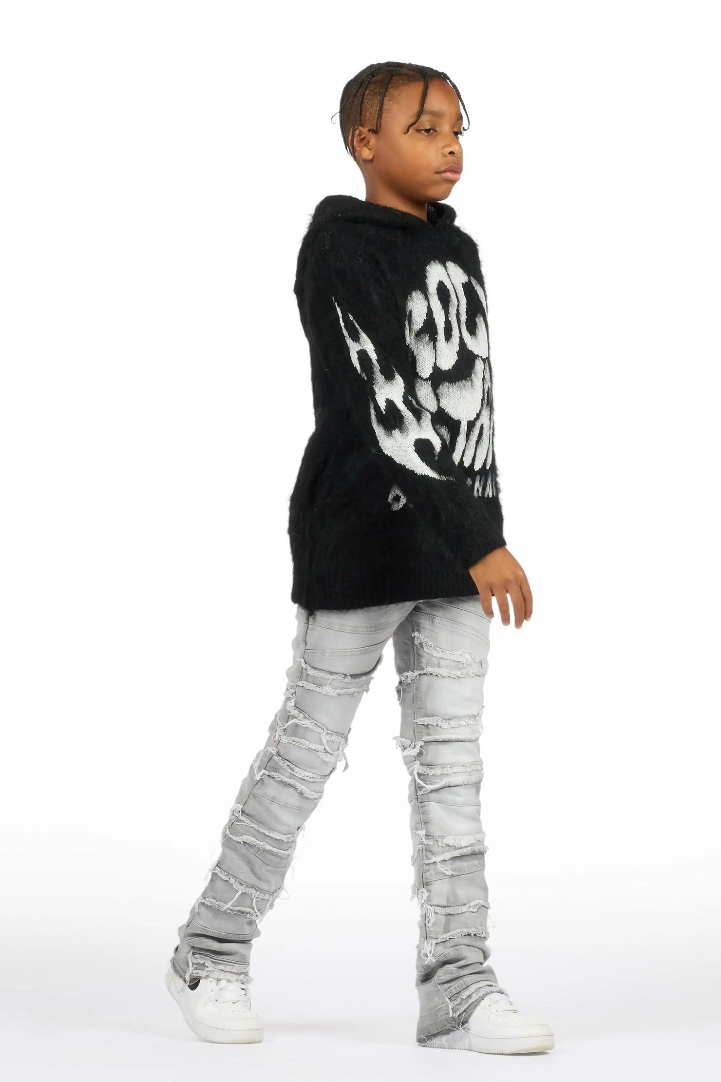 Boys Franko Light Grey Stack Flare Jean