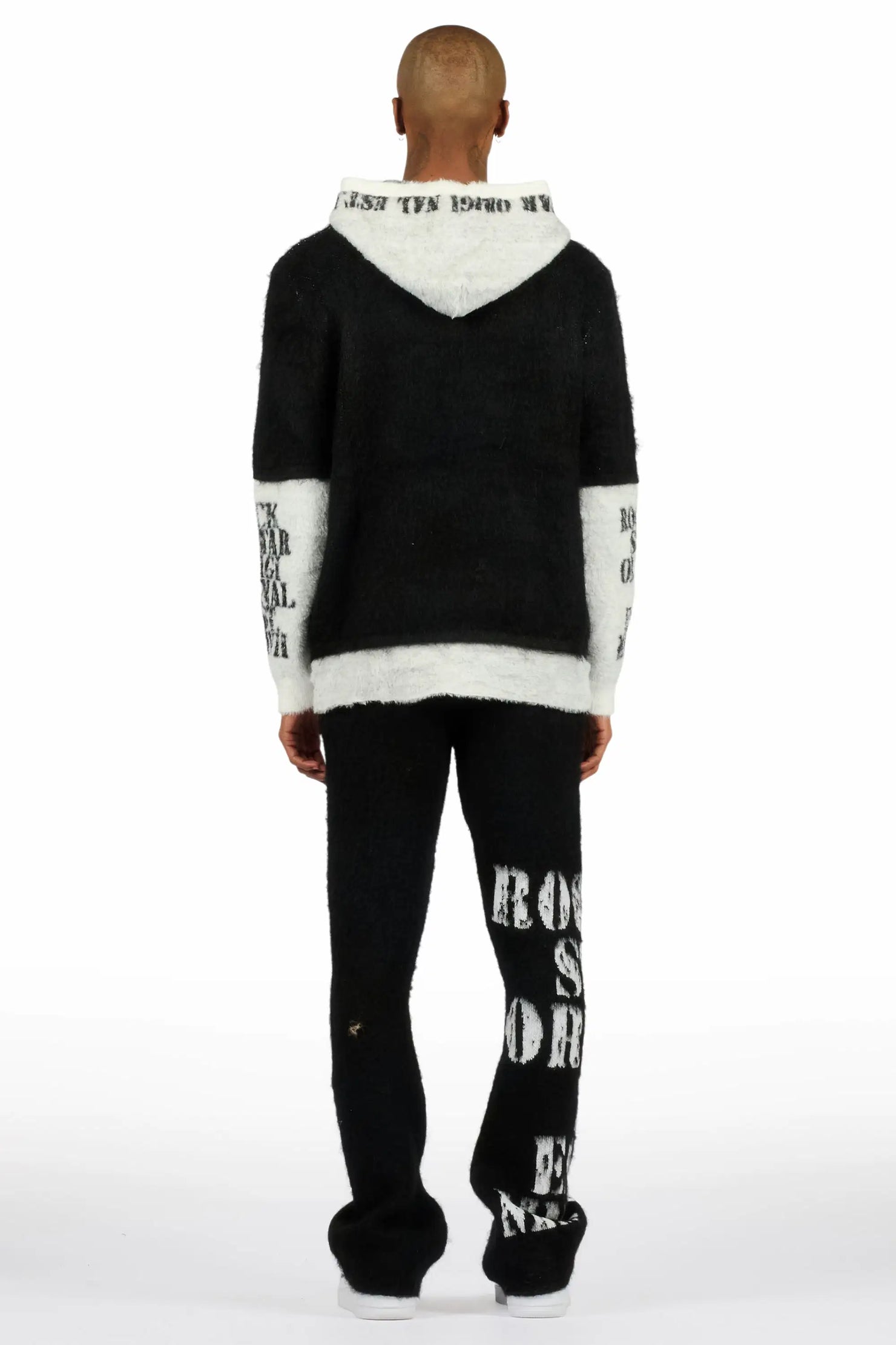 Steri Black Mohair Hoodie Stacked Flare Track Set