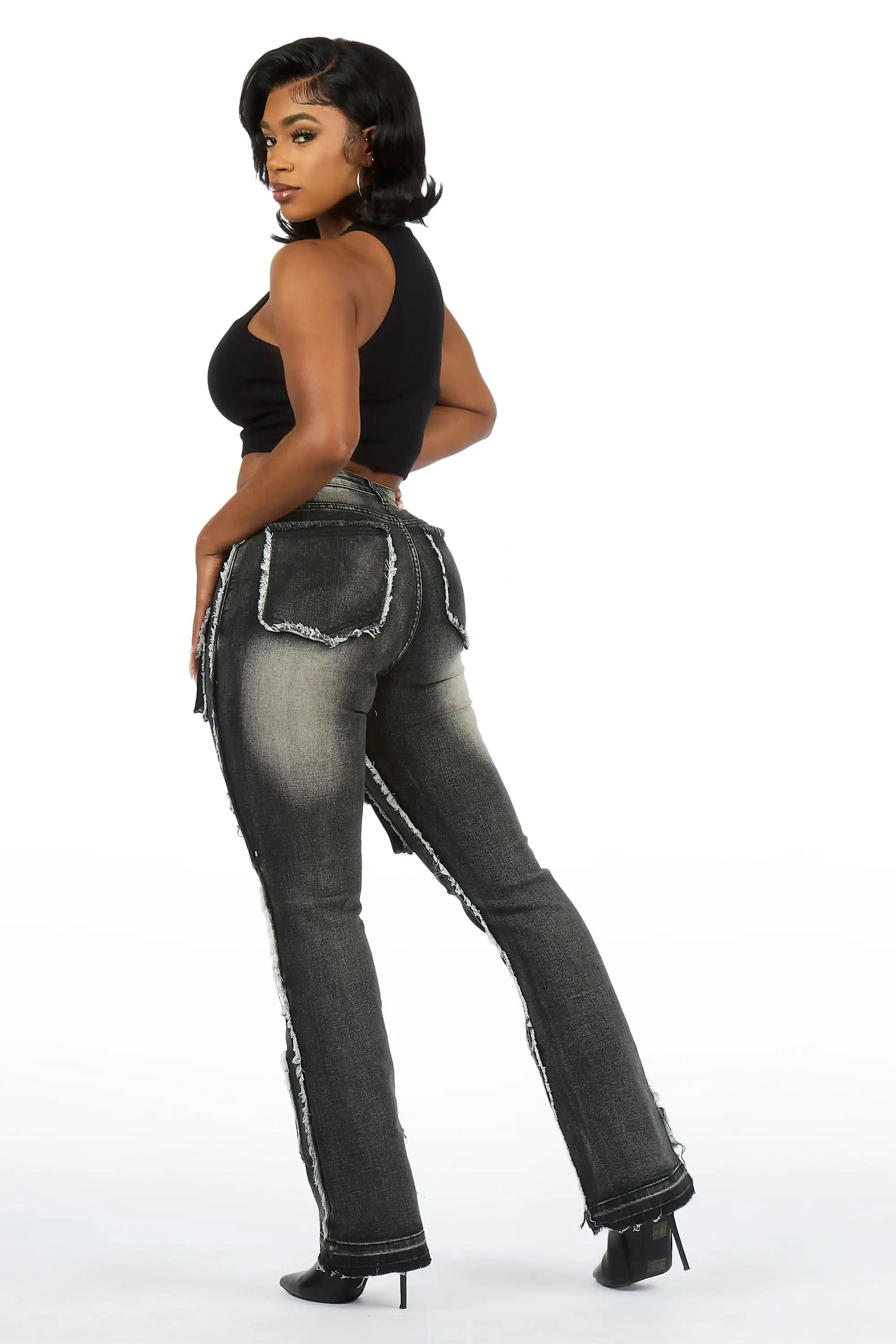 Nyxia Black Cargo Super Stacked Jean