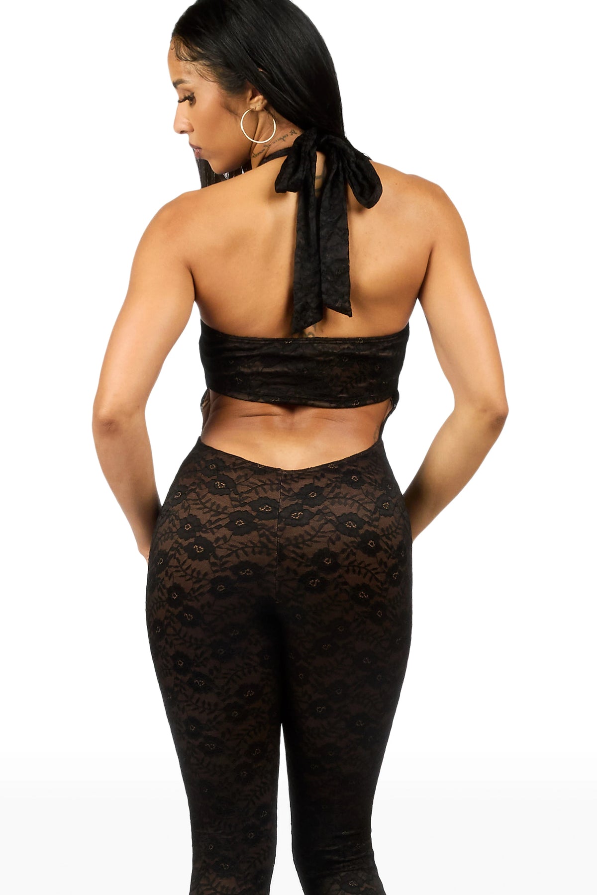 Lacey Floral Black Capri Jumpsuit