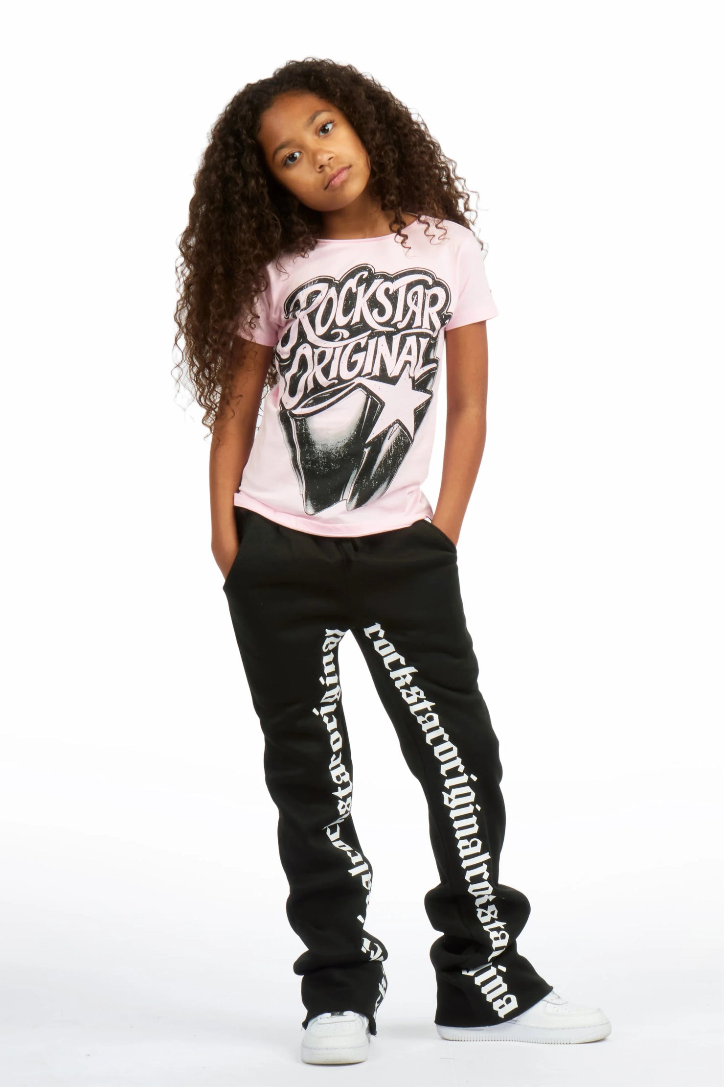Girls Blakely Black Stacked Track Pant