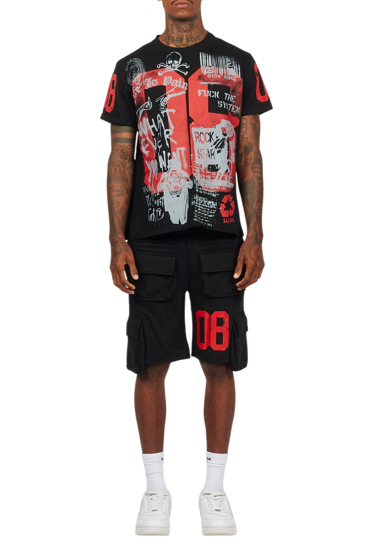 Grill Black/Red Cargo Short Set