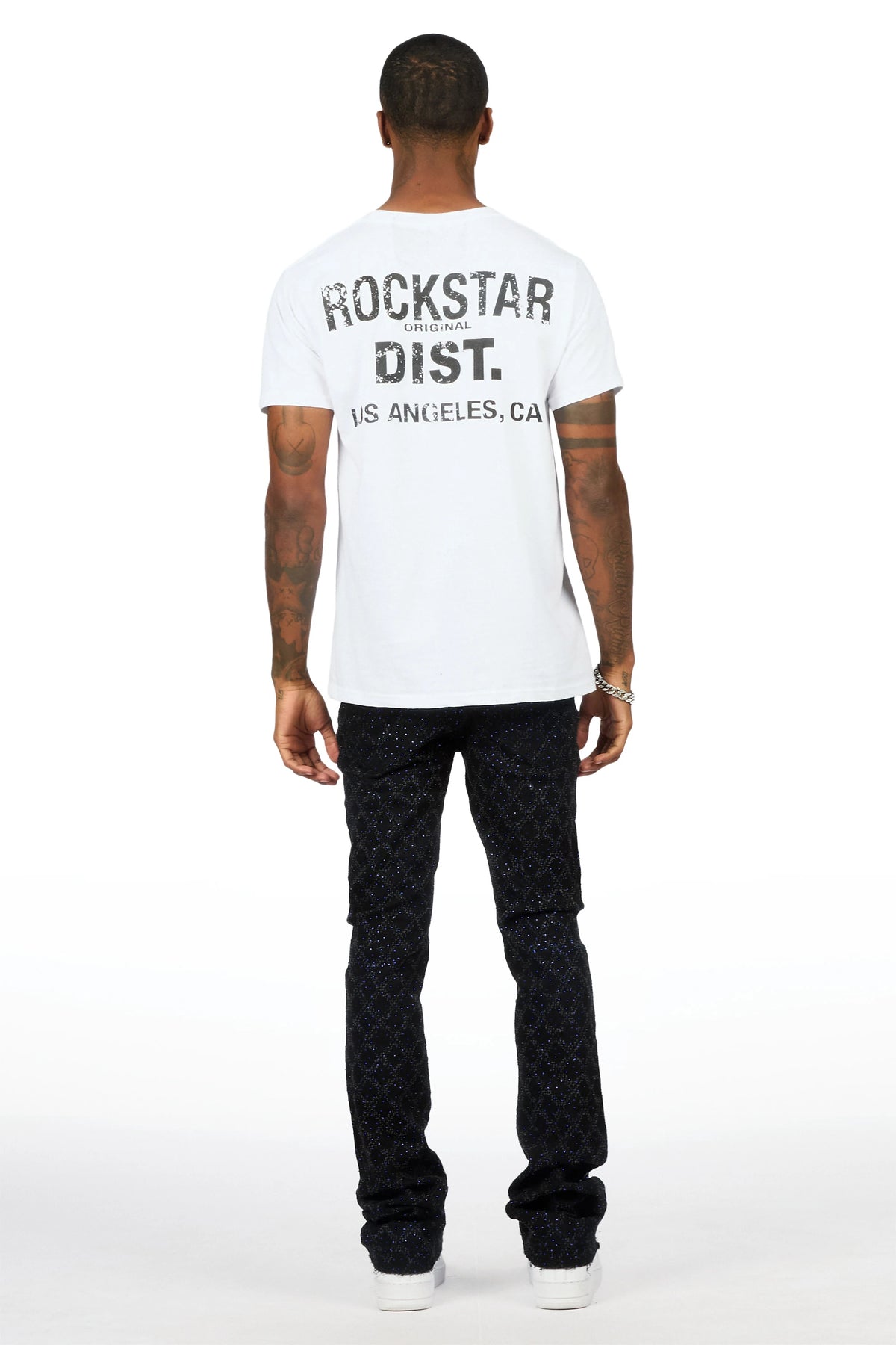 Glit Black/Royal Rhinestone Stacked Flare Jean
