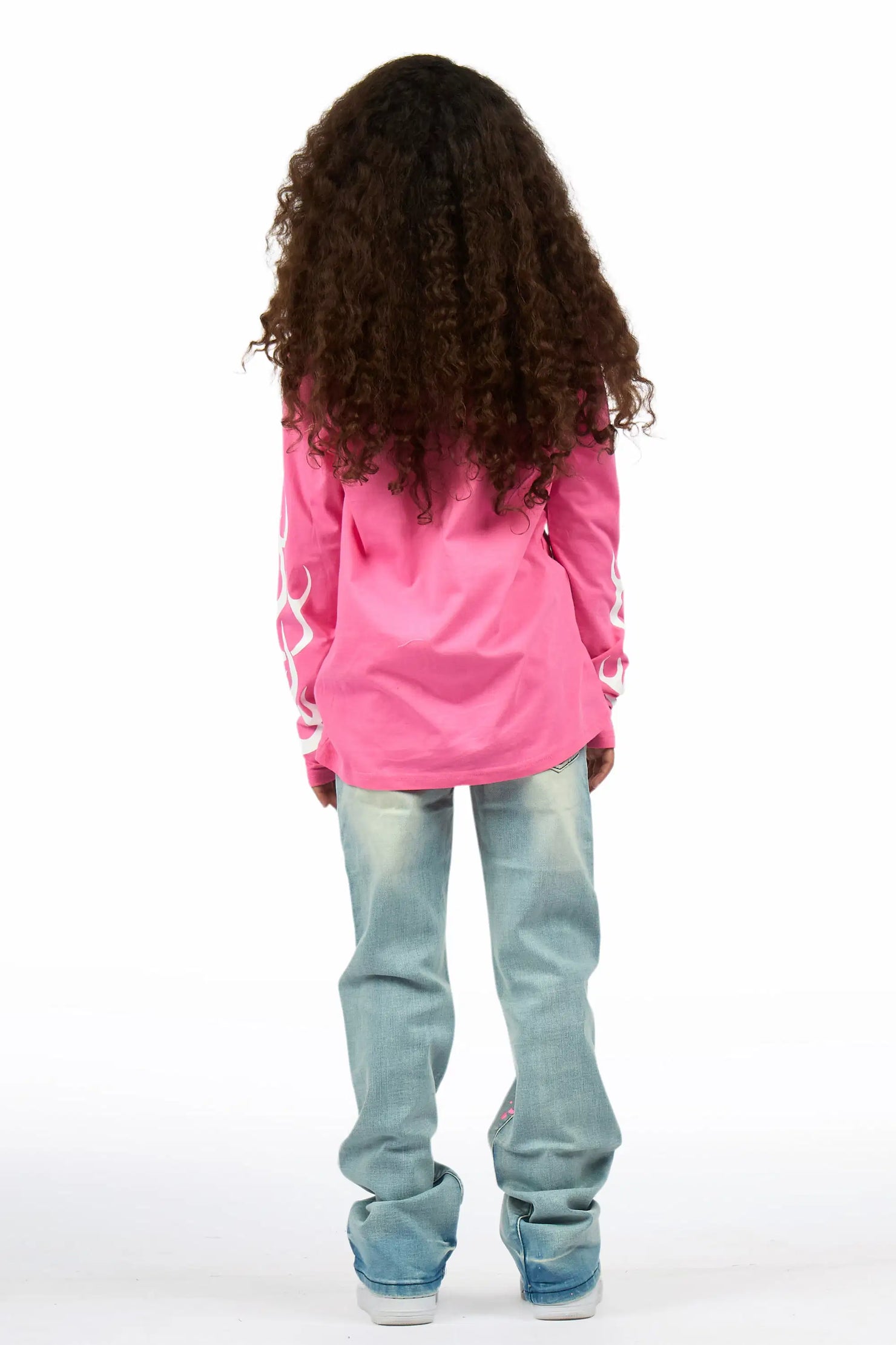 Girls Ariella Pink/Blue Long Sleeve T-Shirt Stacked Jean Set