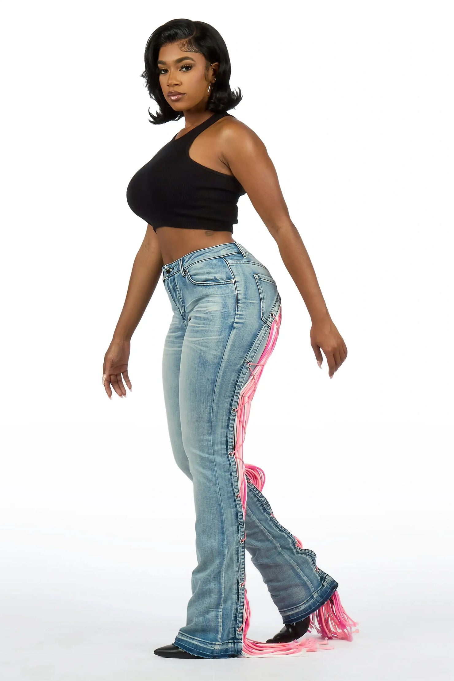 Ottiana Light Blue/Pink Stacked Flare Jean
