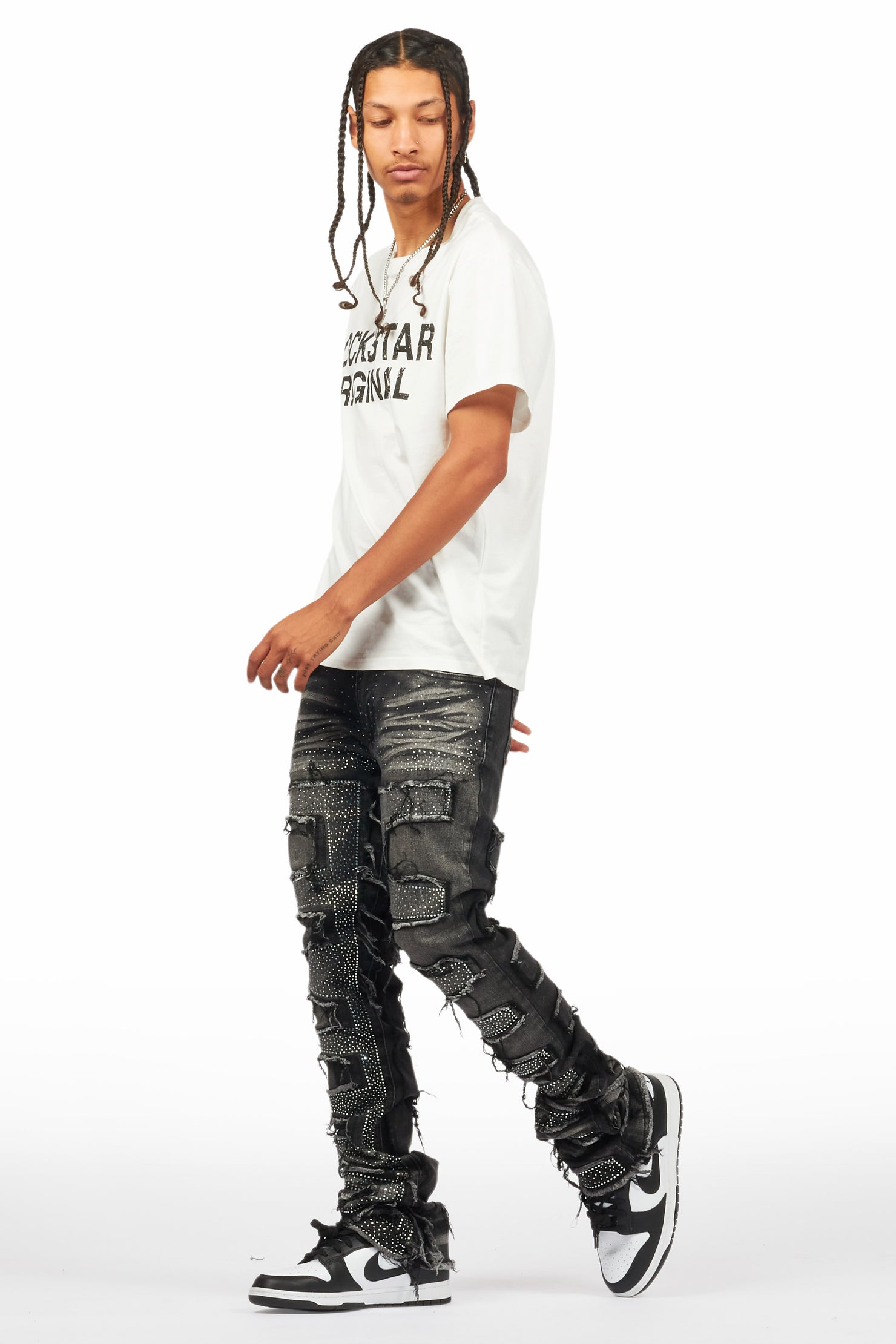 Shake Dark Grey Rhinestone Stacked Flare Jean