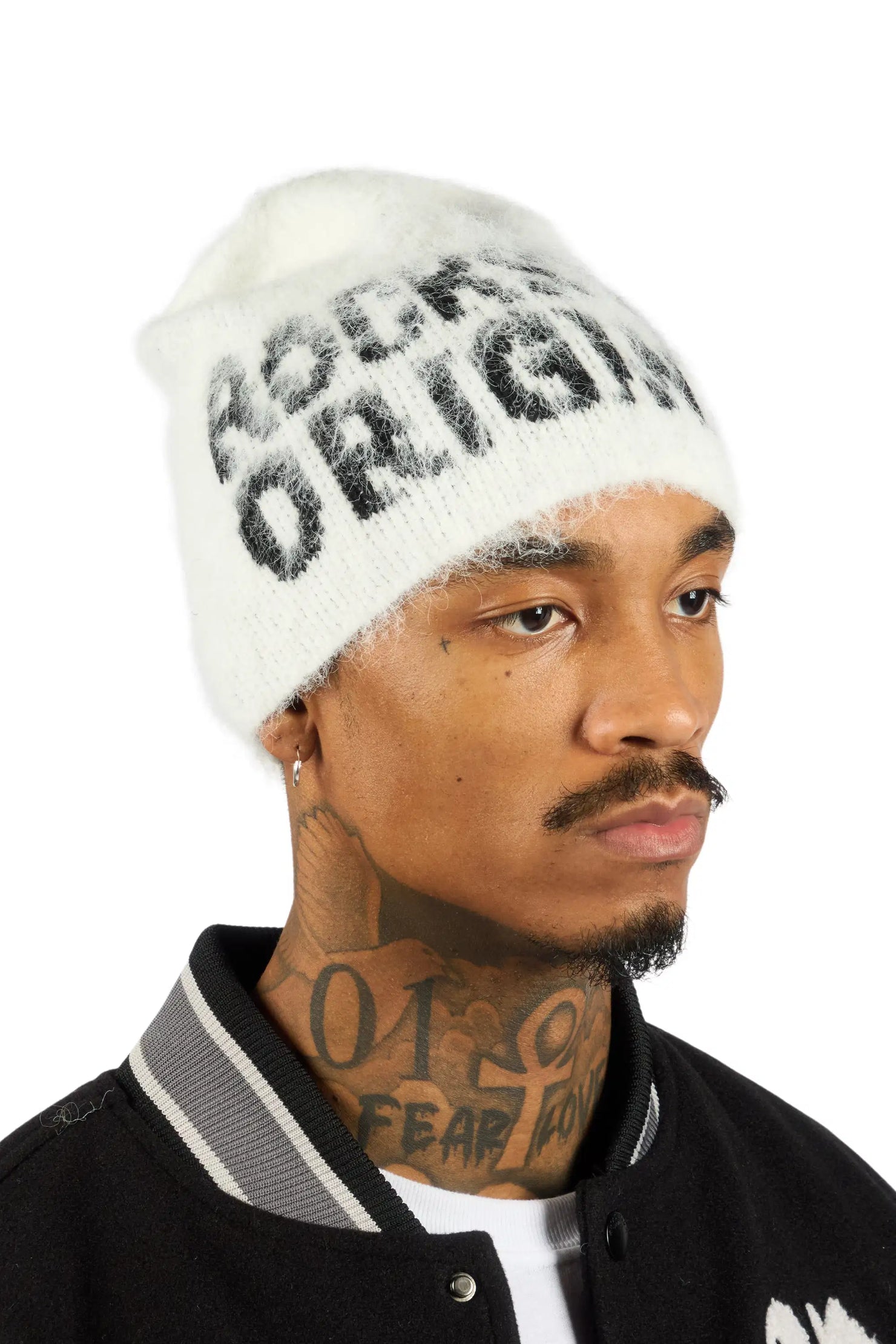 Toshio White Knitted Mohair Beanie